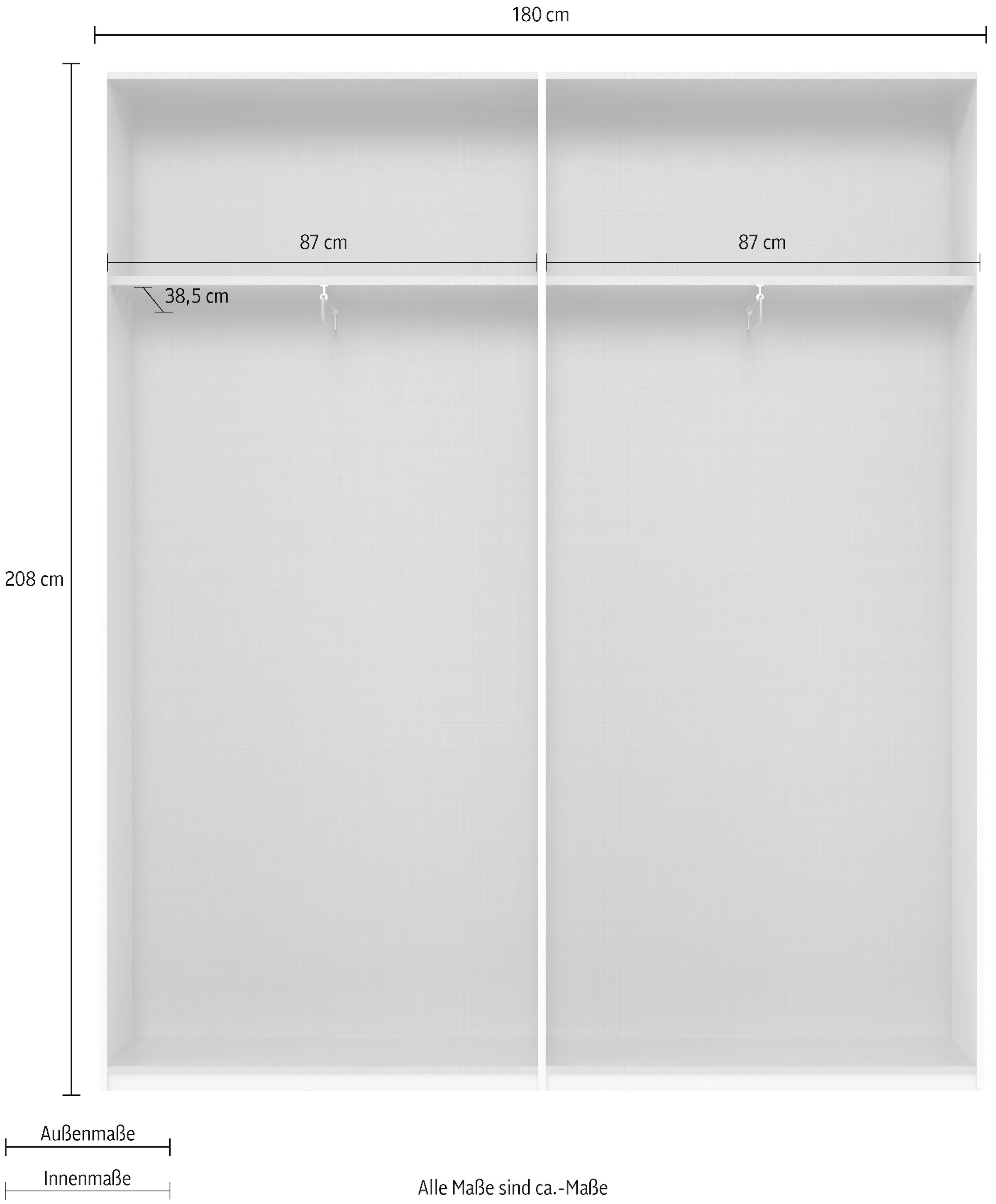 Wimex Kleiderschrank »Mugano,in 8 Breiten,3 Höhen,2 Tiefen, viele Farben, Made in Germany«, (in Basic oder Premium Ausstattung mit 2 weiteren Einlegeböden), mit langen oder kurzen Griffen aus Metall, mit oder ohne Spiegel