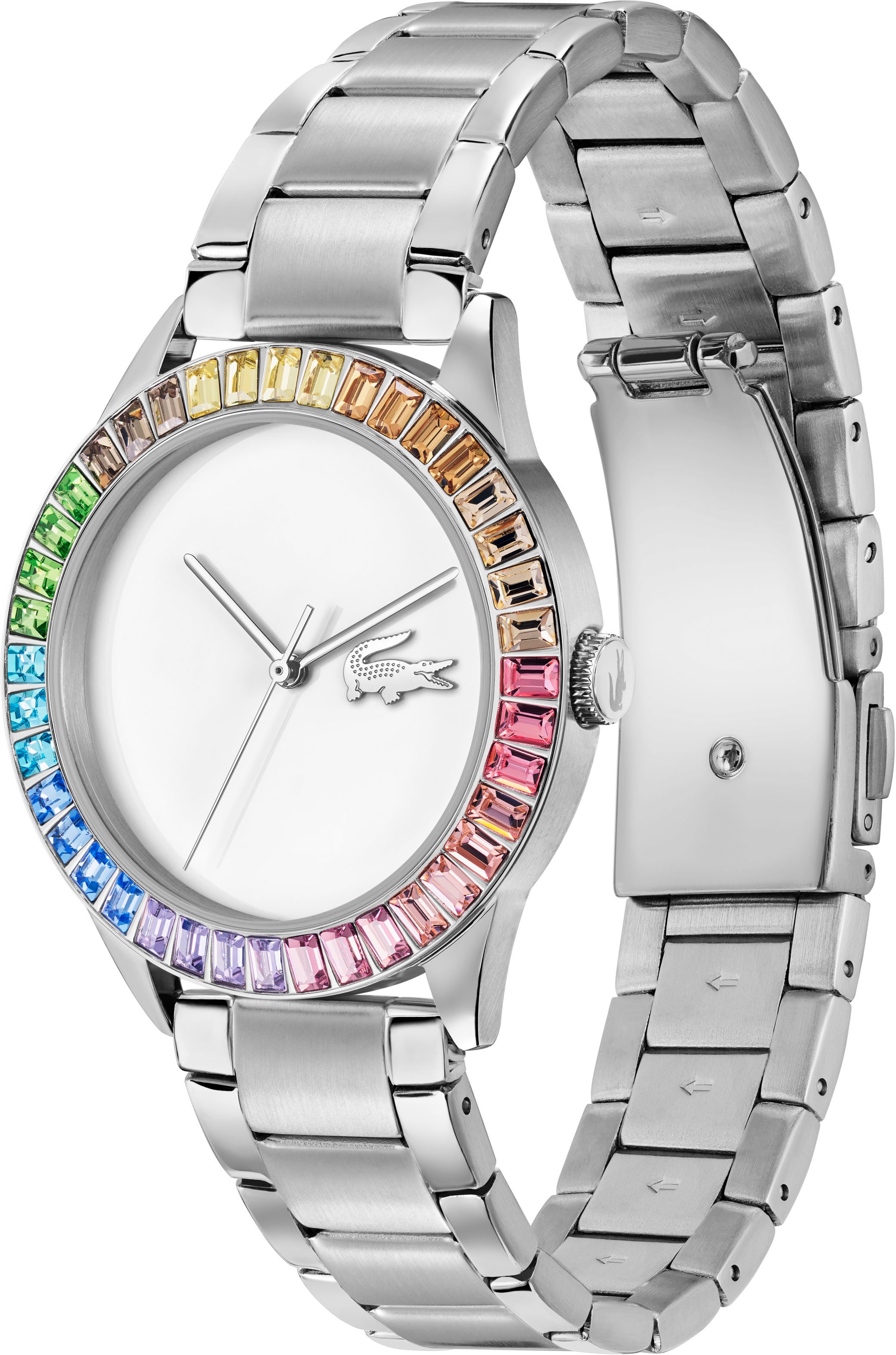 Lacoste Quarzuhr »LADYCROC«, Armbanduhr, Damenuhr, Edelstahlarmband, analog, Glaskristalle