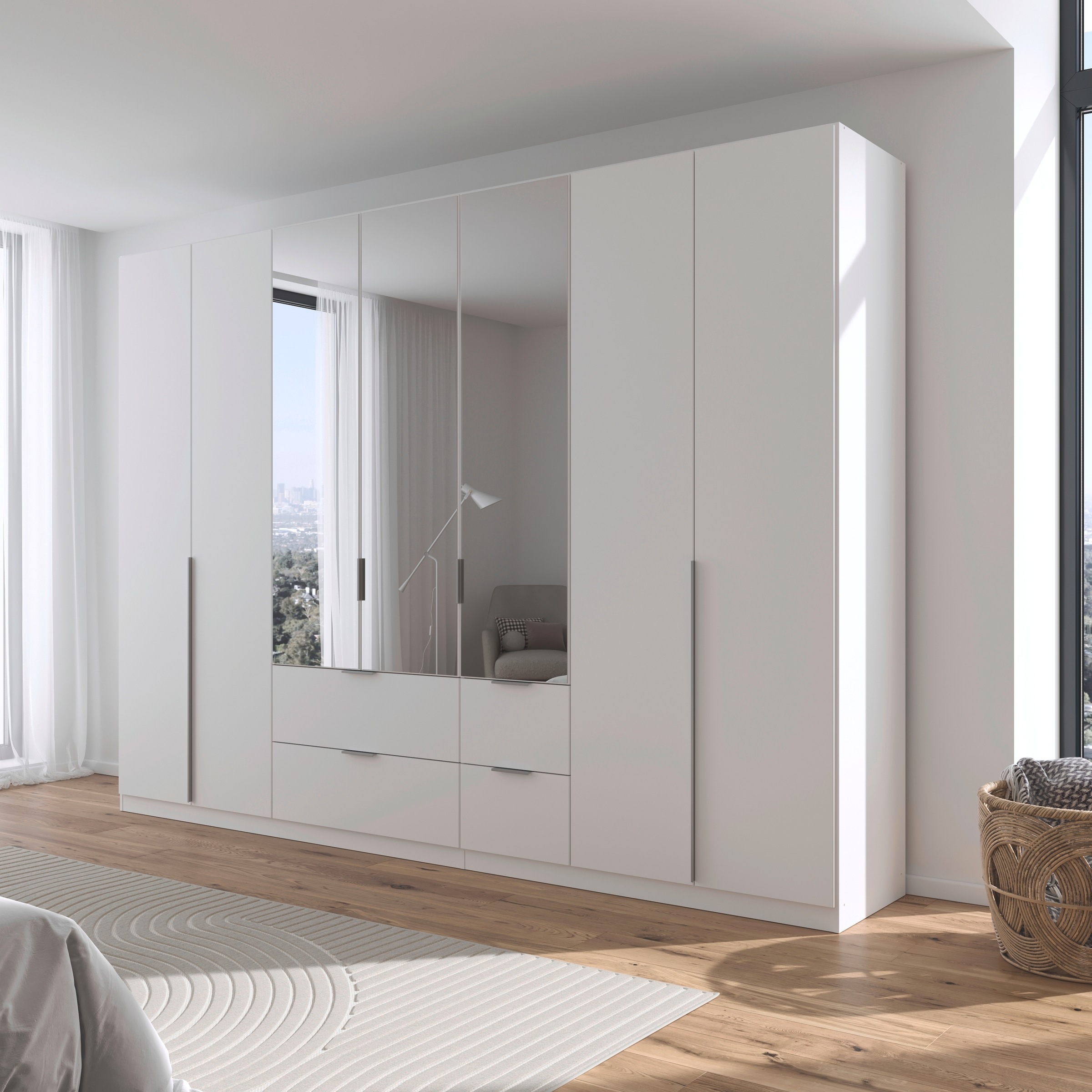 rauch Drehtürenschrank »Kleiderschrank Schrank Garderobe AGORDO mit Dekor- oder Hochglanzfront«, (in zwei Griff-Farben mit Dekor- oder Hochglanzfront), mit Außenschubkästen, in 6 Breiten und 2 Höhen MADE IN GERMANY