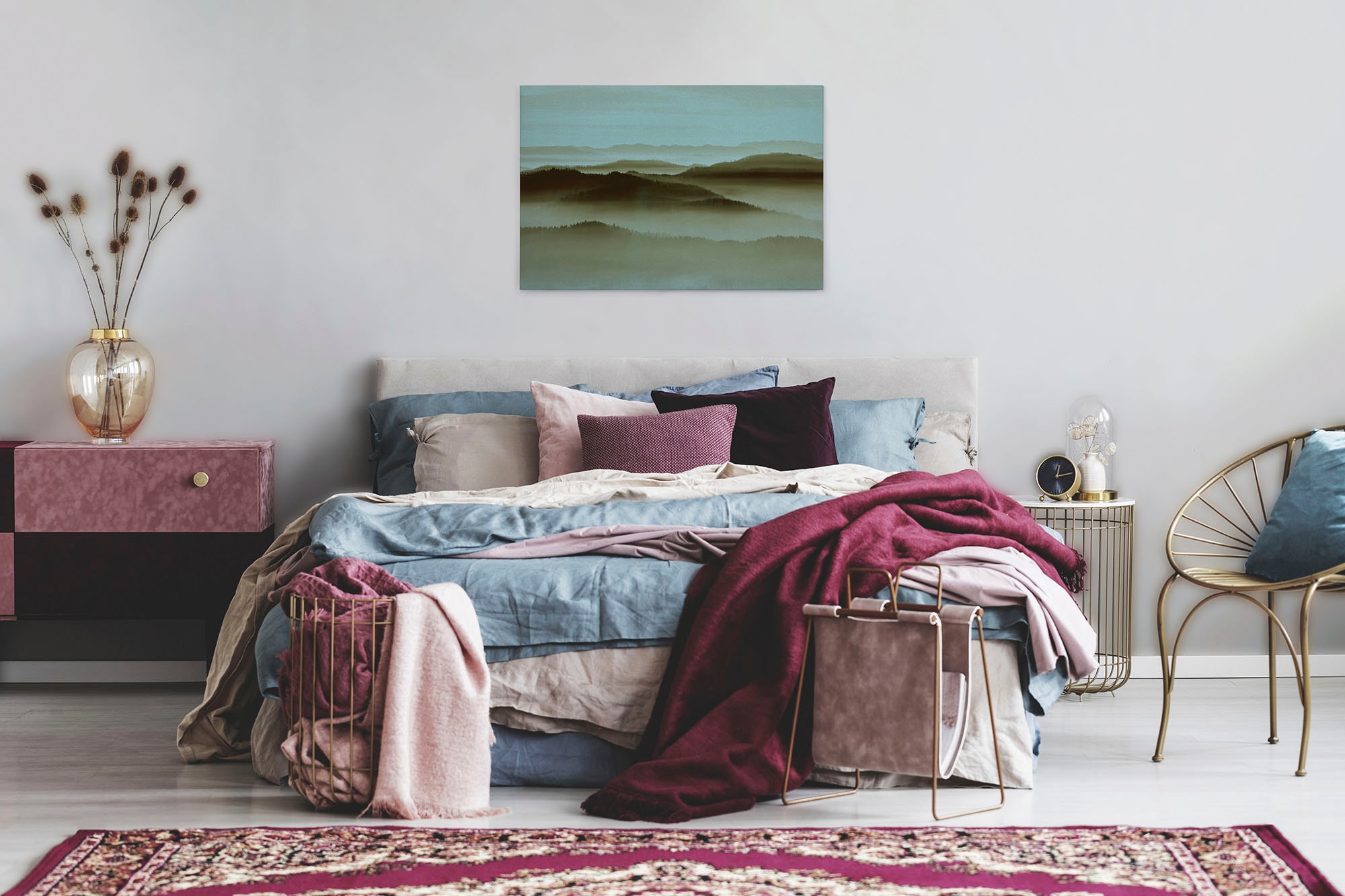 A.S. Création Leinwandbild »horizon«, Kunst-Landschaft-Kinder, (1 St.), Keilrahmen Landschaft Berge Gebirge Nebel Leinwand-Bild Wohnzimmer