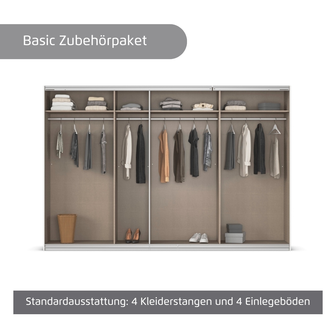 rauch Kleiderschrank »Schwebetürenschrank OTTO´s Choice Garderobe Schrank TOP ANGEBOT Avola«, (in 3 verschiedenen Ausstattungen BASIC/CLASSIC/PREMIUM inkl. Spiegel), mit eleganten Zierleisten in Chrom, Schwarz oder Weiß MADE IN GERMANY