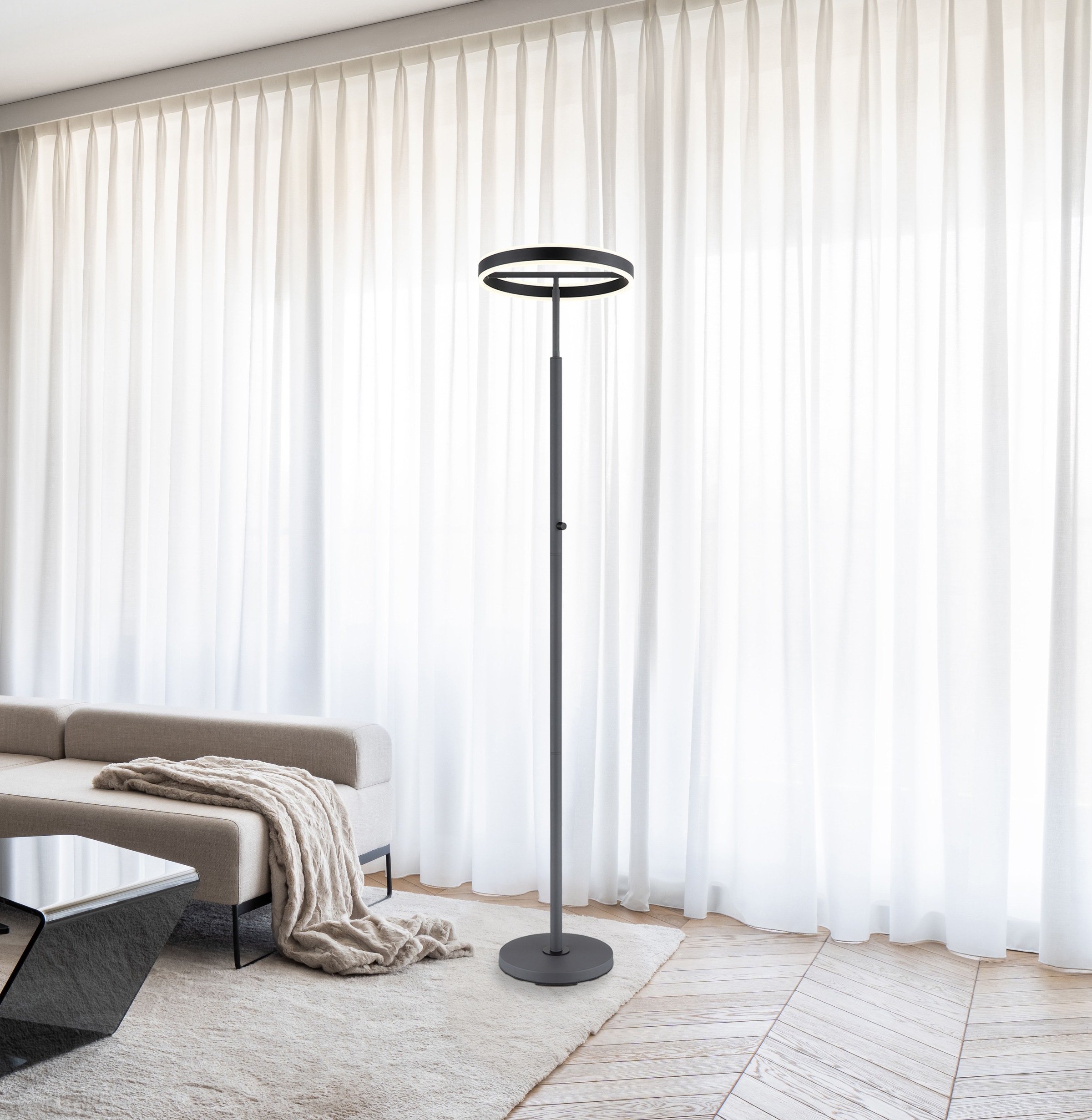 GLOBO LIGHTING Deckenfluter »EMANUEL« LED-Modul 1 Stk. LED Deckenfluter anthrazit, 4000K, Drehdimmer, starkes Licht
