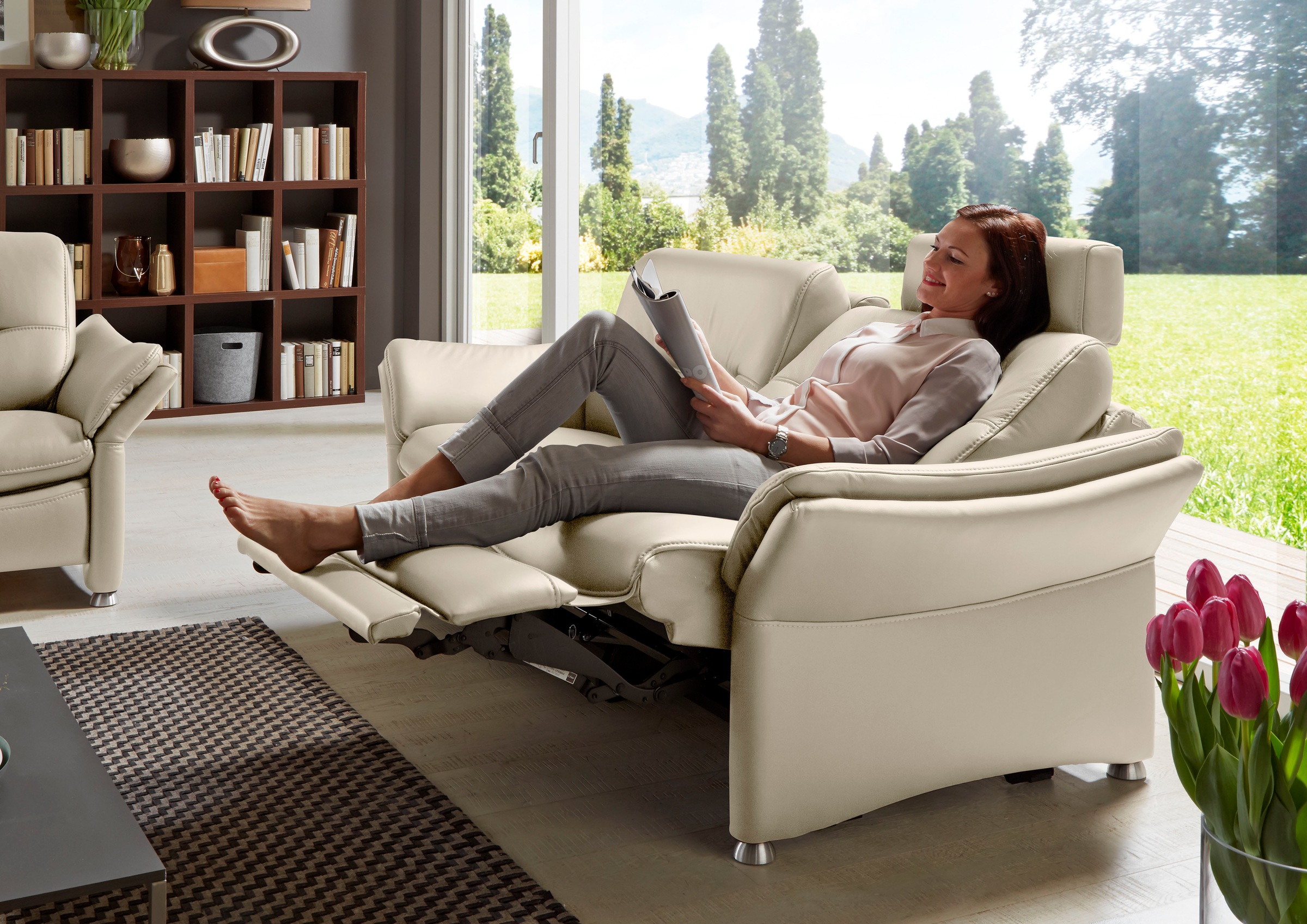 HUKLA 2,5-Sitzer »HU-SF15058 Ledersofa, Breite 194 cm«, aus Leder, optional Kopfstütze u. WallAway-Funktion