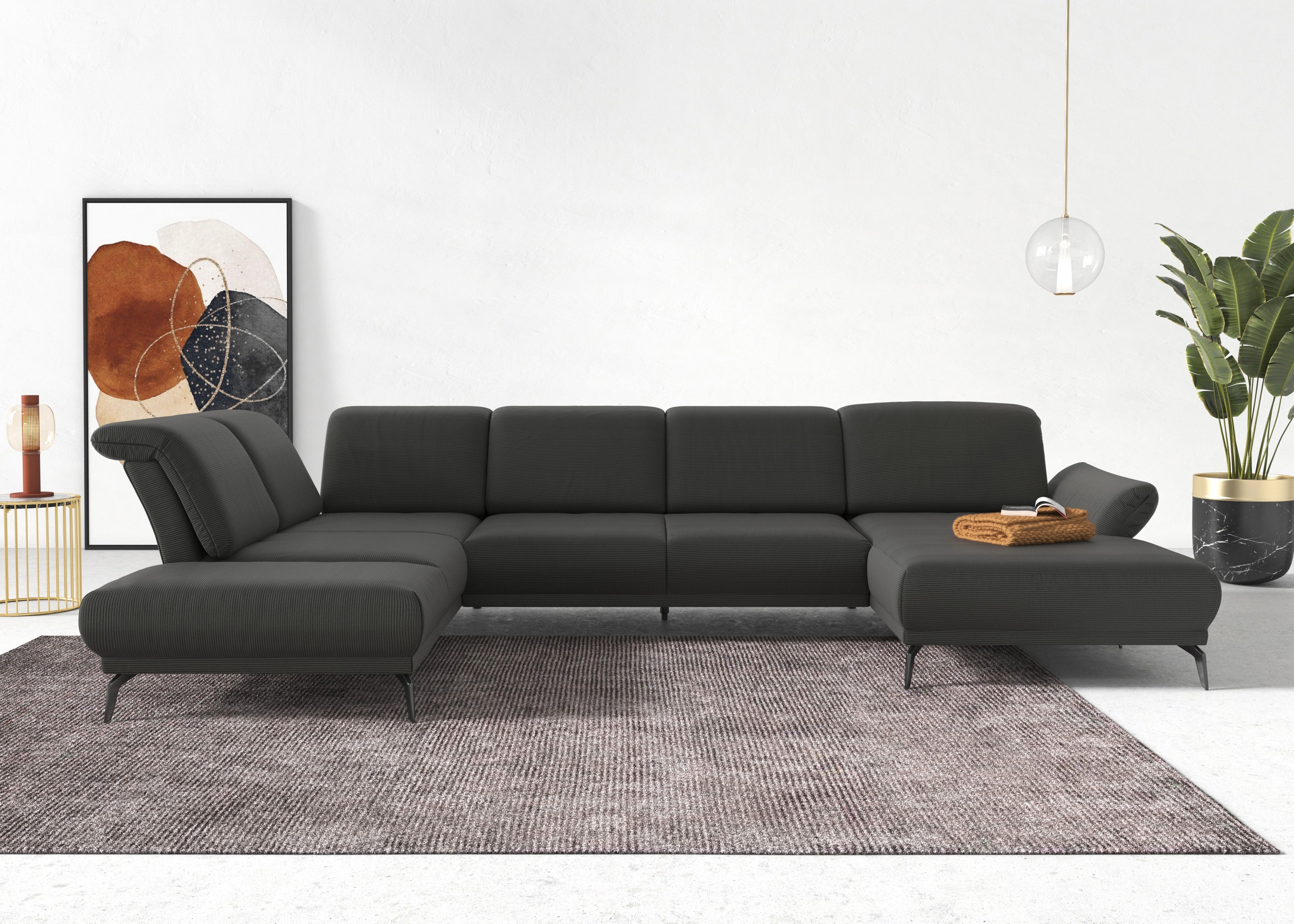 INOSIGN Wohnlandschaft »Coco U-Form«, Sitztiefen-, Arm- und Kopfteilverstellung, Cord-Bezug, Fußhöhe 15 cm