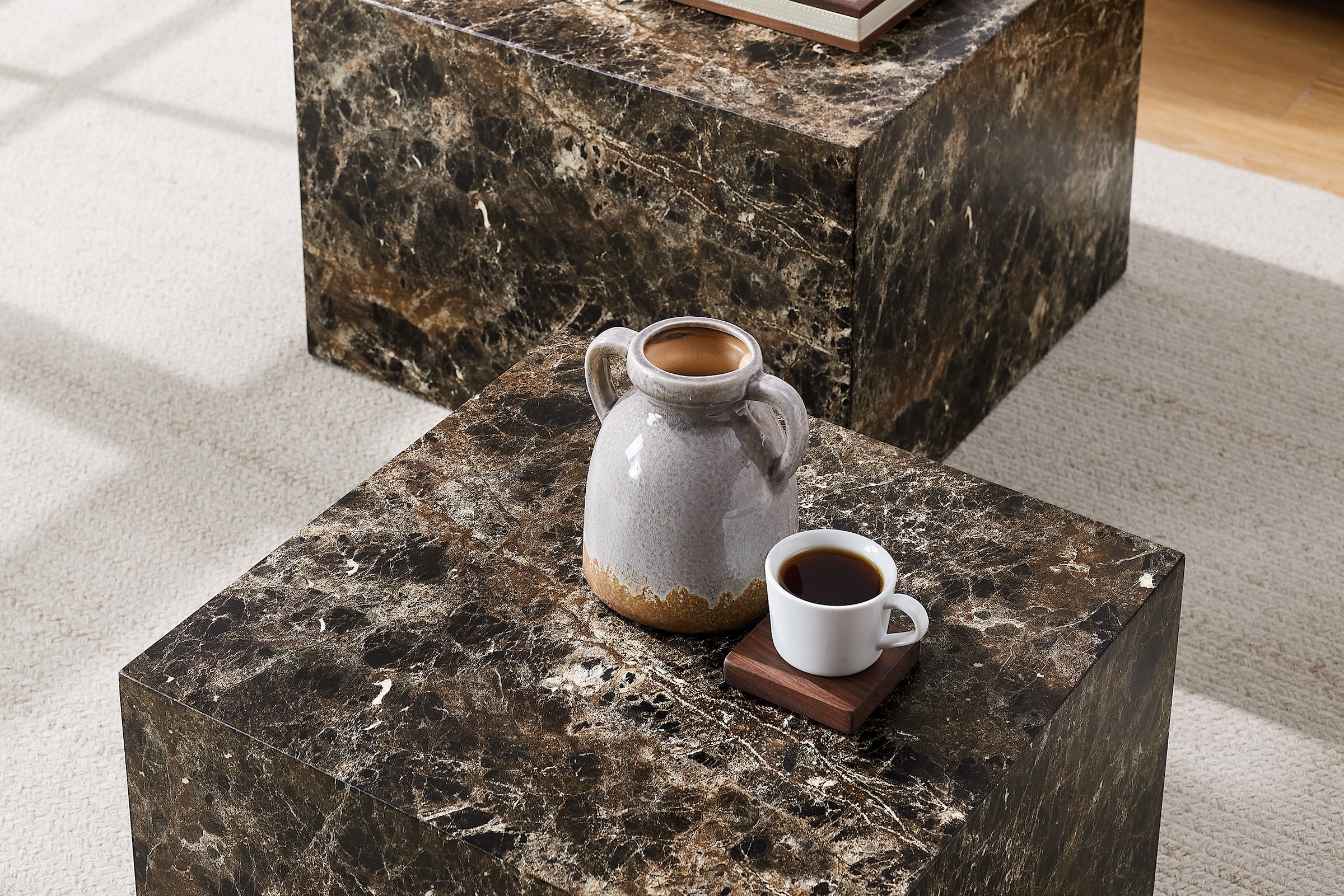 SalesFever Couchtisch »Almeria Bestelltisch«, (Set, 2 St., 2er Set), quadratisch, in Marmoroptik foliert