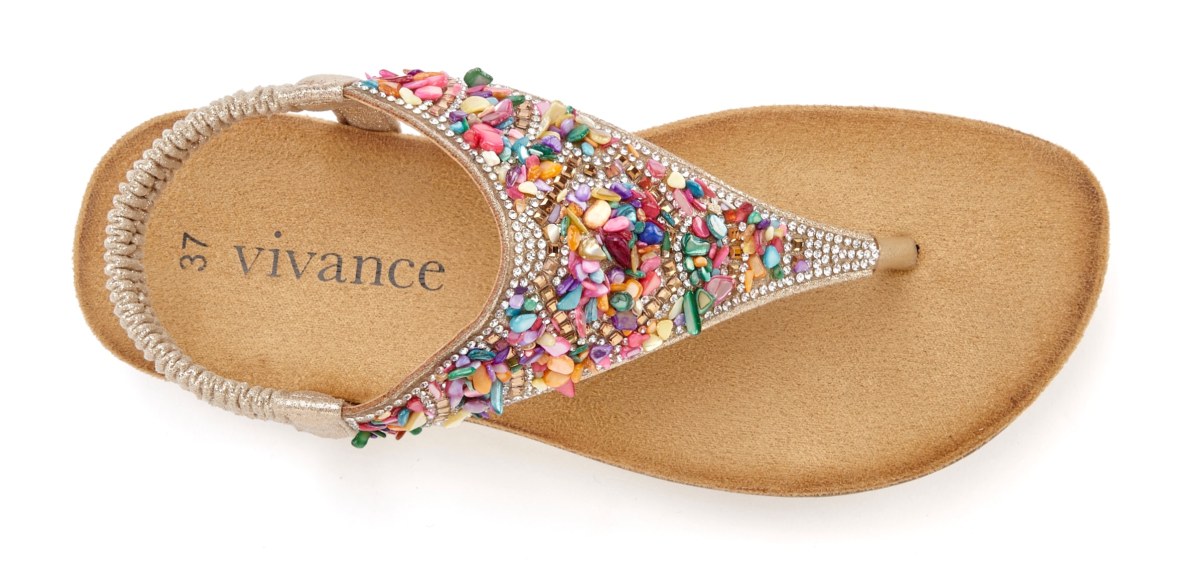 Vivance Sandale »Sommerschuh«, Zehentrenner Sandale mit Schmucksteinen VEGAN