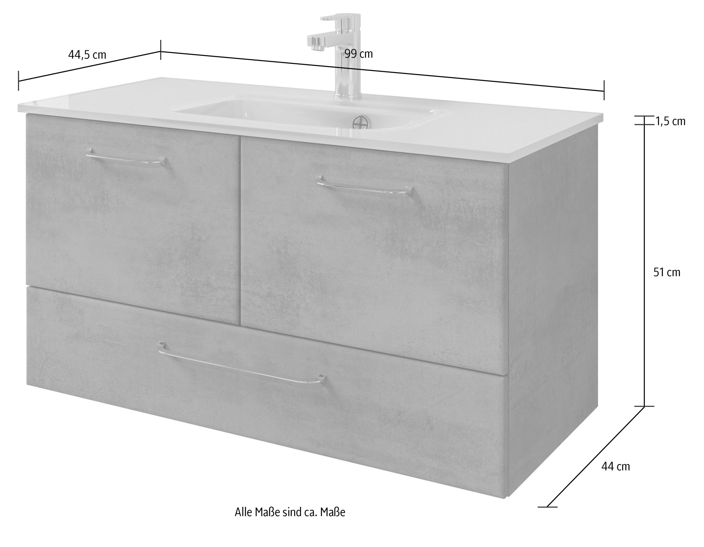 Saphir Badmöbel-Set »Quickset 945 Glas-Waschtisch mit Unterschrank, 99 cm breit, Waschplatz«, (1 St.), 2 Türen, 1 Schublade, inkl. Türdämpfer, Waschtisch Set mit Waschbecken