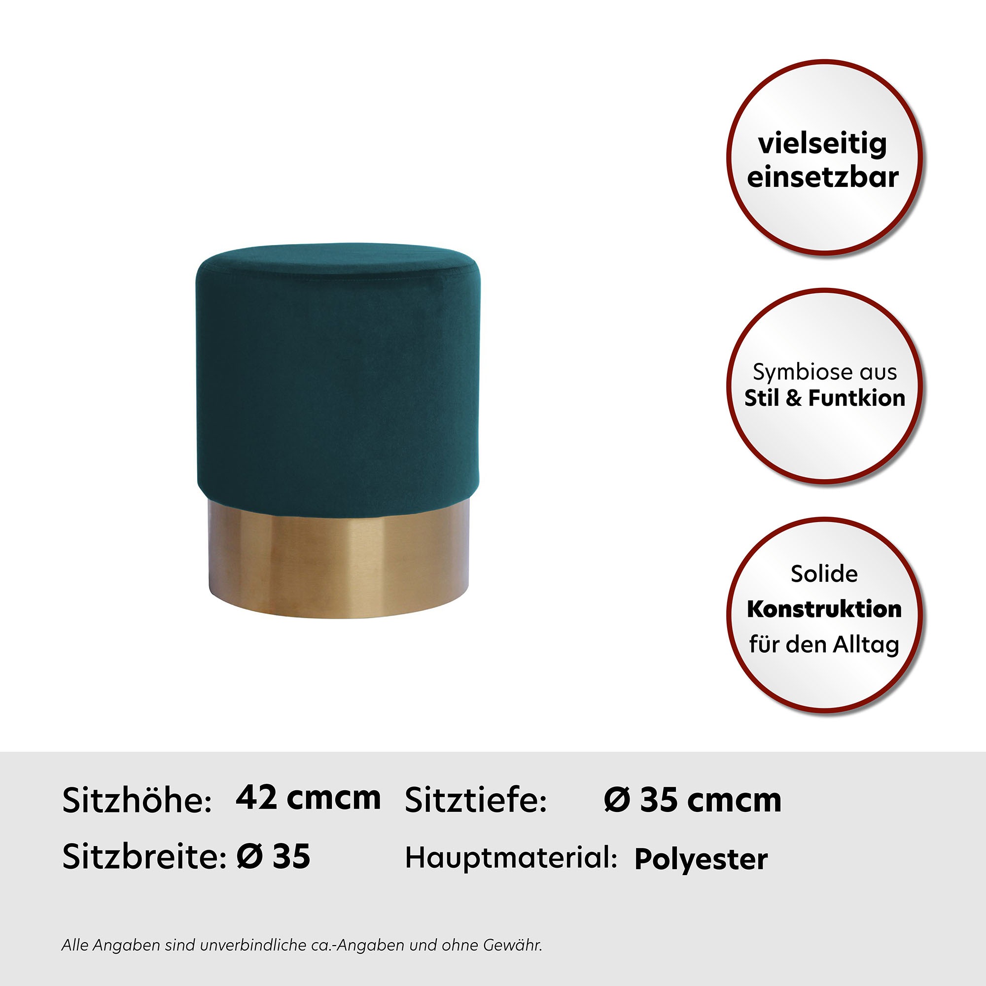 Kayoom Hocker »Nano 110, Hocker in stilvollem Design, runde Form, mit Fuß aus Metall«, (1 St.), Golz Akzente, mit pflegeleichtem Stoffbezug, runde Form