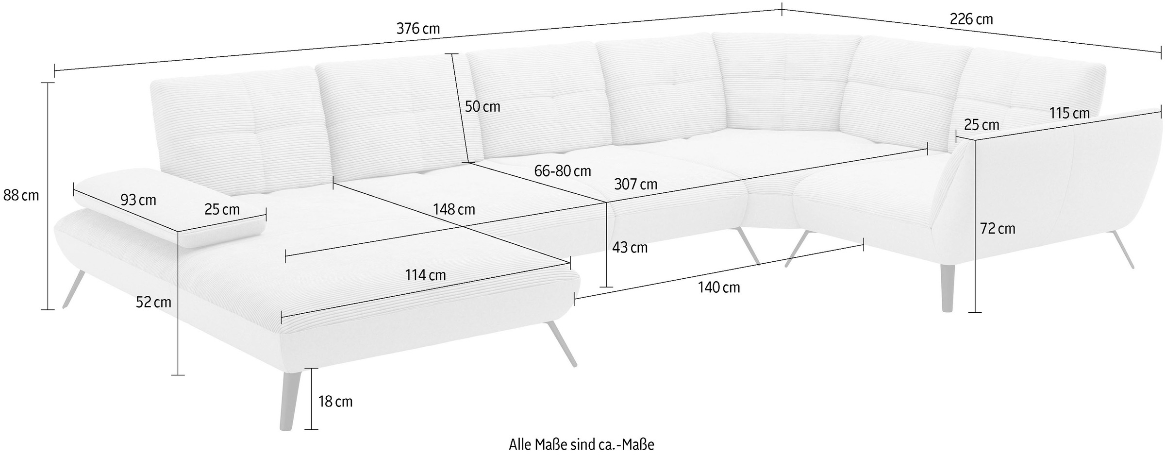 Places of Style Wohnlandschaft »Mikado U-Form«, inkl. Sitztiefenverstellung und Armteilverstellung