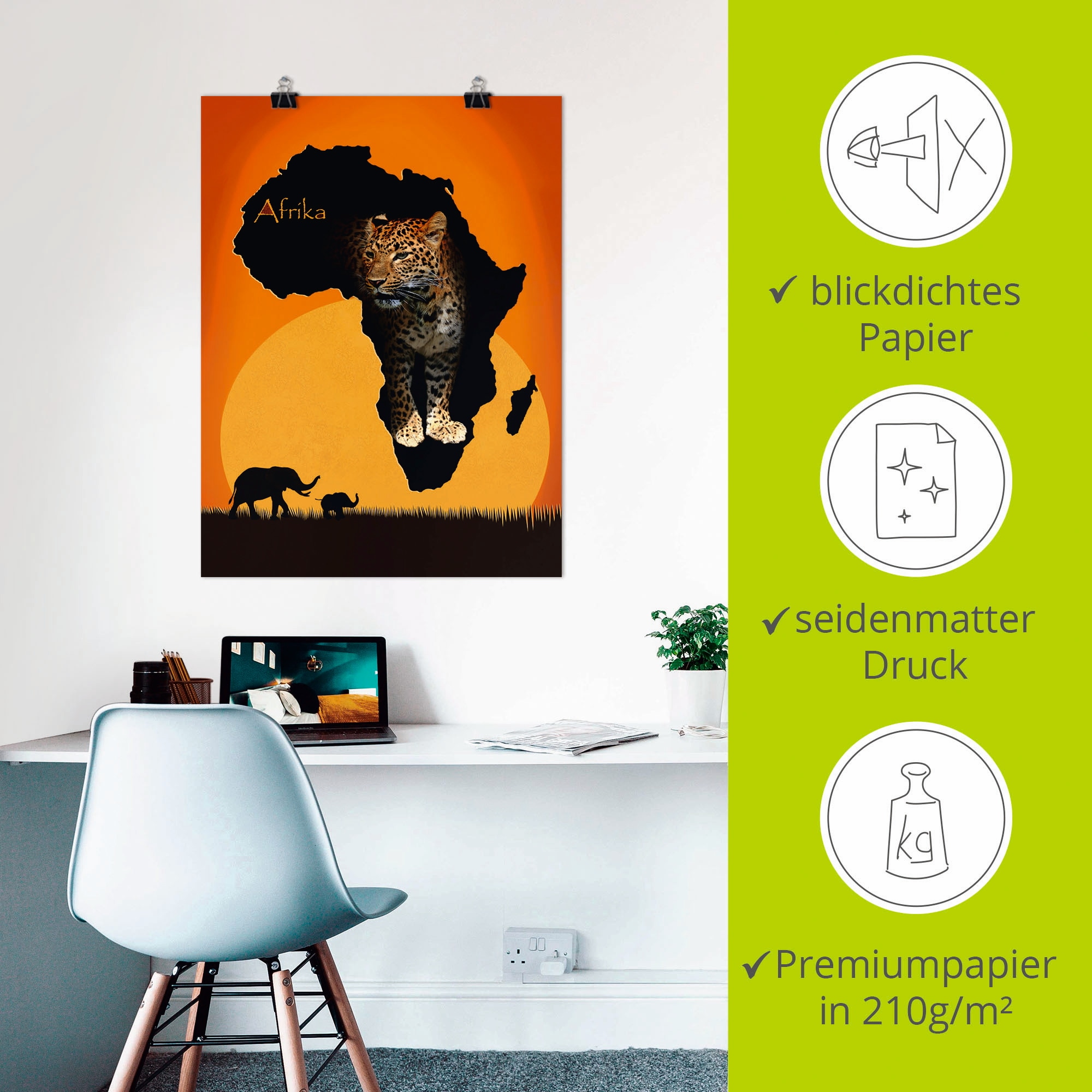 Artland Wandbild »Afrika der schwarze Kontinent«, Wildtiere, (1 St.), als Leinwandbild, Poster, Wandaufkleber in verschied. Größen