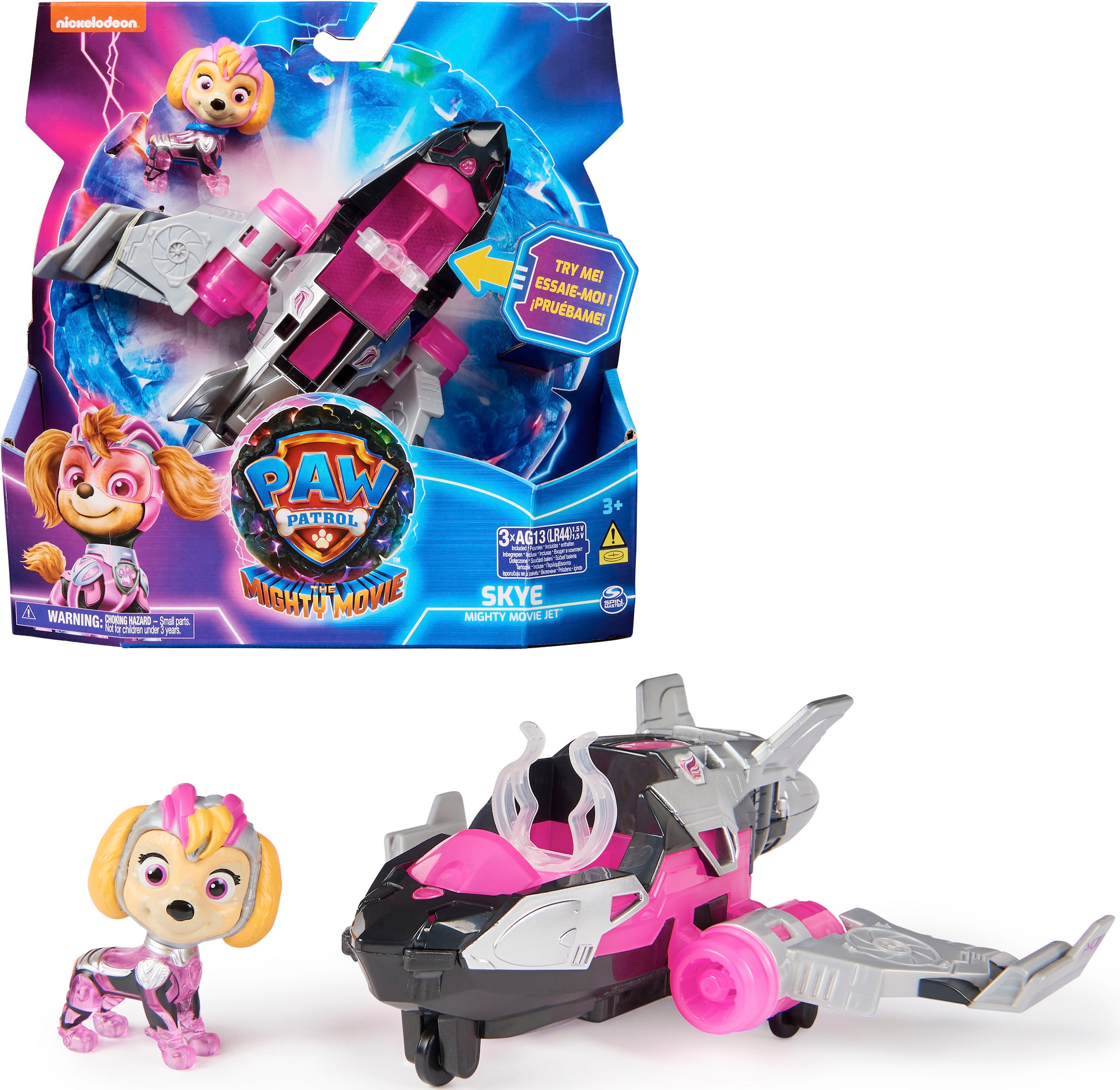 Spin Master Spielzeug-Auto »Paw Patrol - Movie II - Basic Themed Vehicles Skye«, Flugzeug mit Welpenfigur, Licht- und Soundeffekt