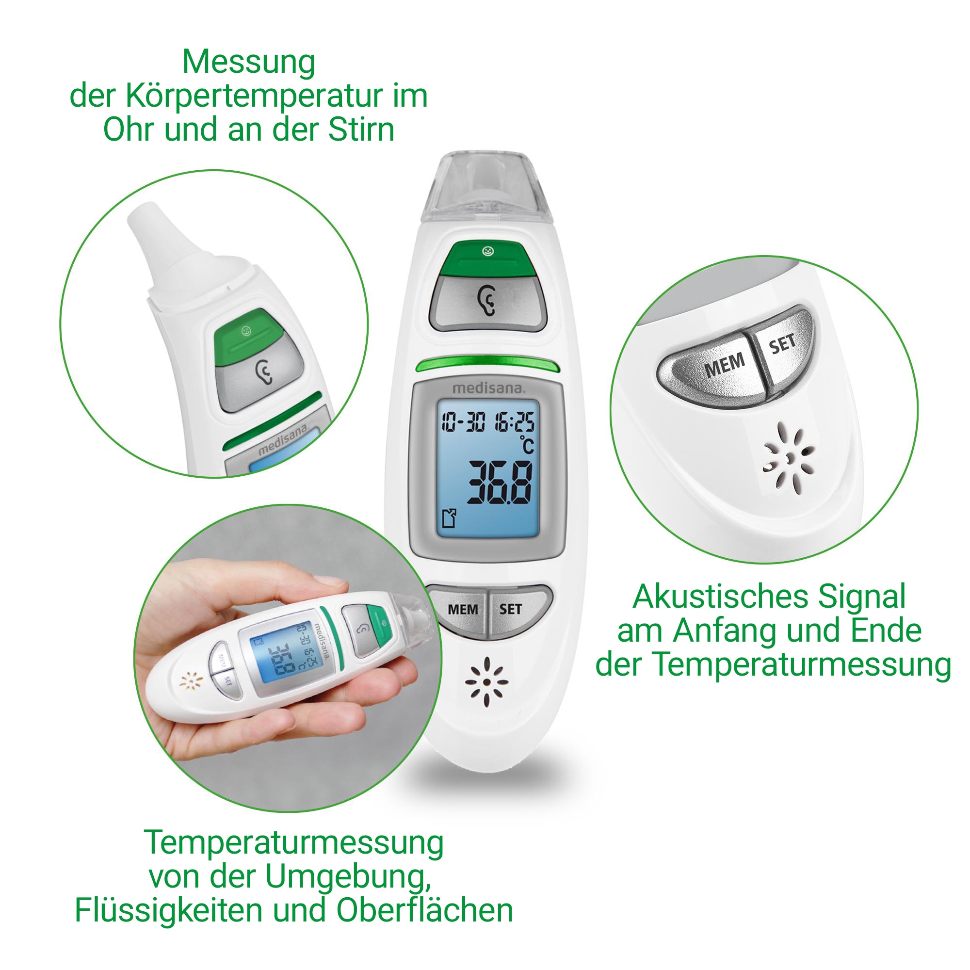 Medisana Infrarot-Fieberthermometer »TM 750« misst Stirn, Ohr und Umgebungstemperatur, Flüssigkeiten, Oberflächen