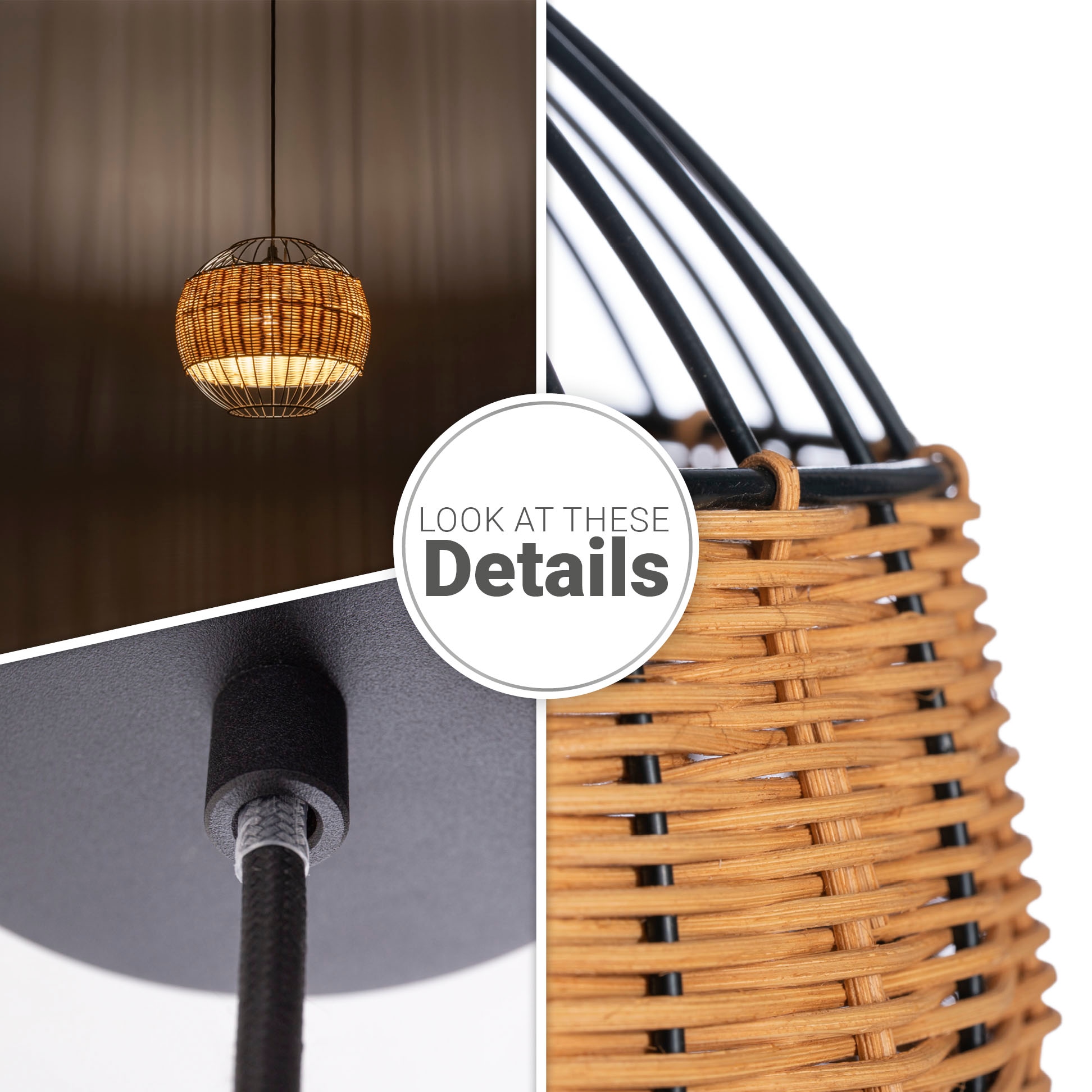 Paco Home Pendelleuchte »PUGLO«, Leuchtmittel E27 | ohne Leuchtmittel, Rattan Pendelleuchte Korb Lampe LED Rund Esstischlampe E27 Boho