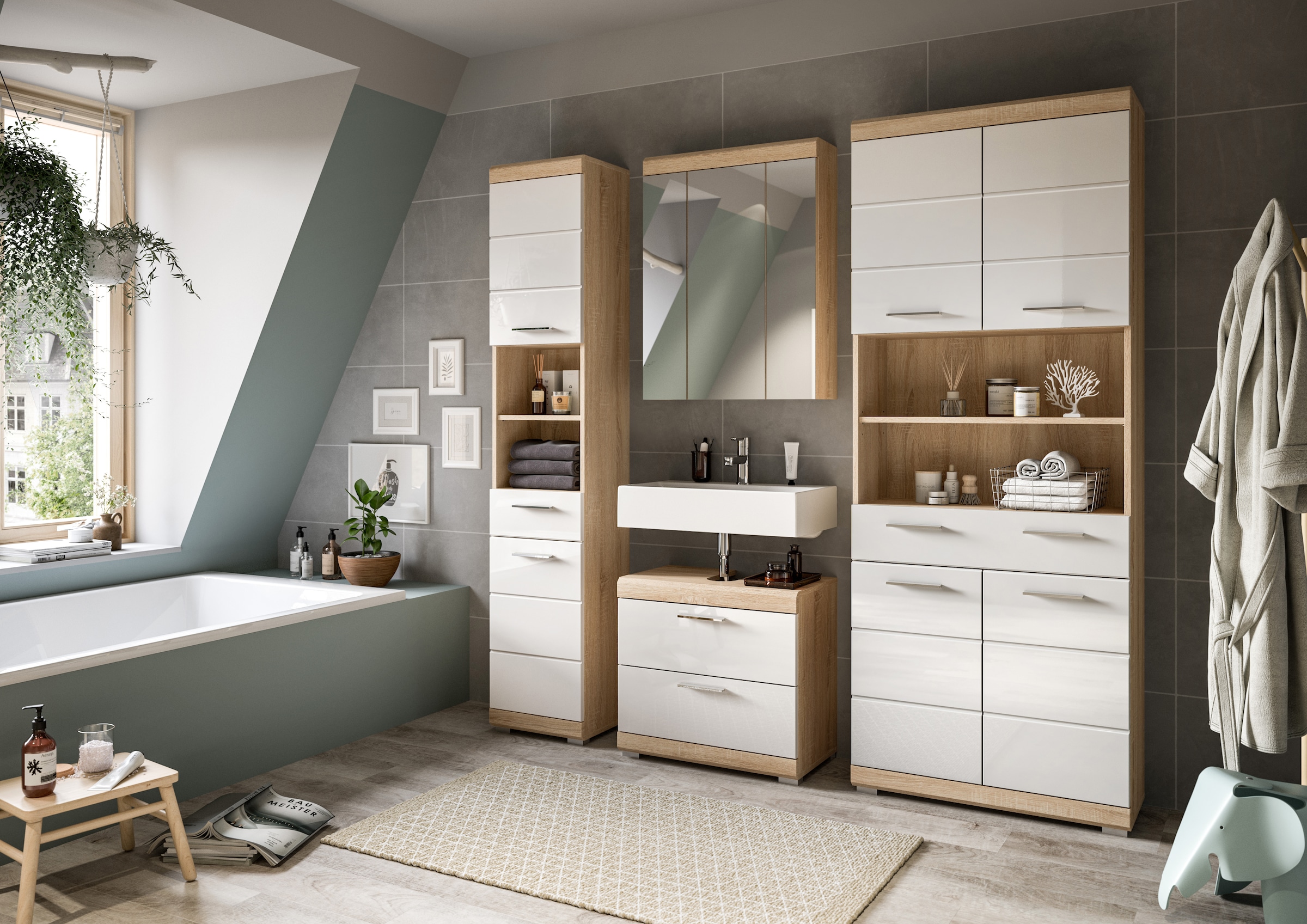 INOSIGN Badmöbel-Set »Siena, 4 teilig, bestehend aus:«, (Set), Hochschrank schmal, WBU, Spiegelschrank, Hochschrank breit