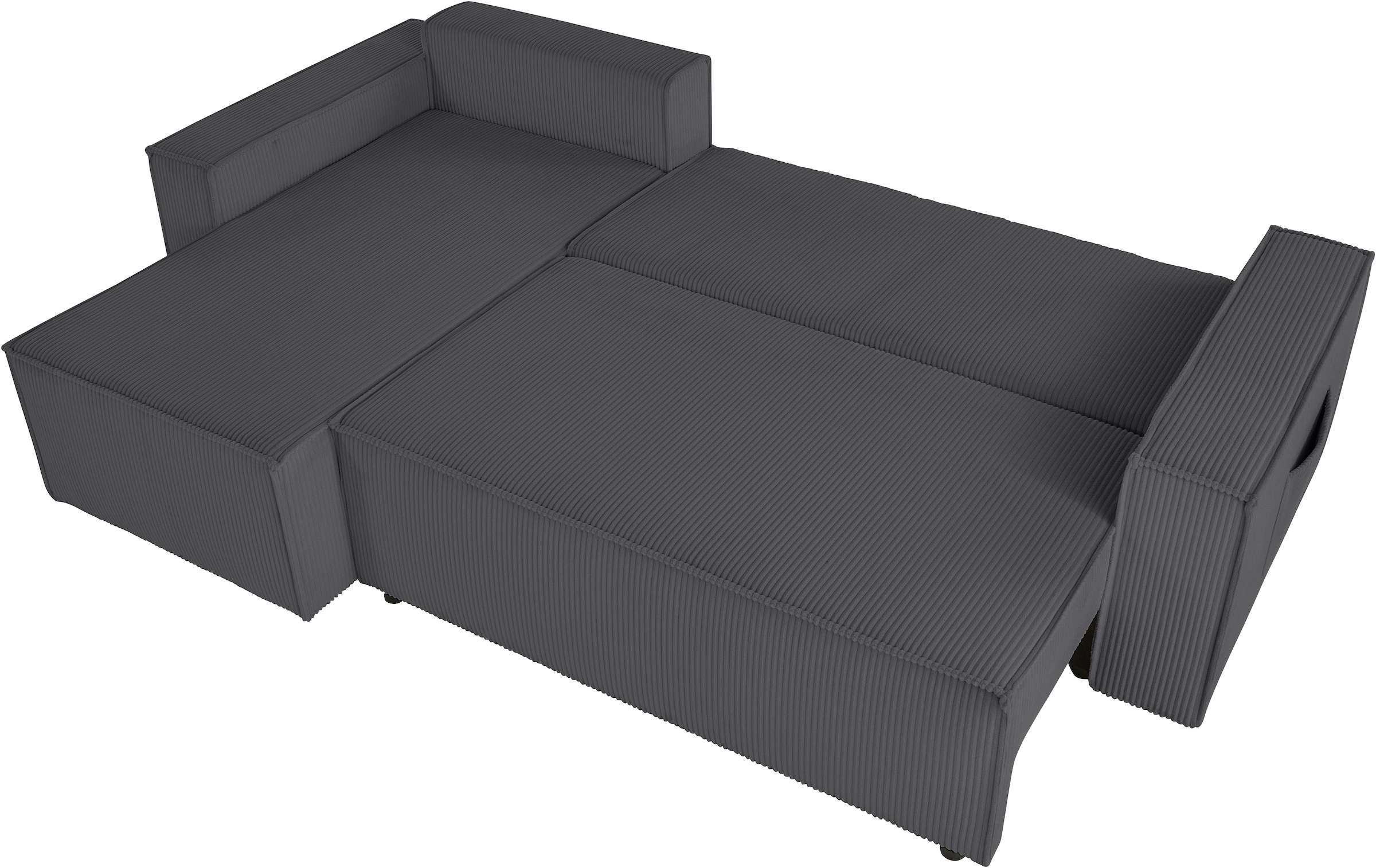 OTTO home Ecksofa »CASSI, 241cm, L-Form, Schlafsofa, Dauerschläfer, Boxspringfederung«, Schlaffunktion (133/200),Bettkasten, Recamiere links/rechts, Cord
