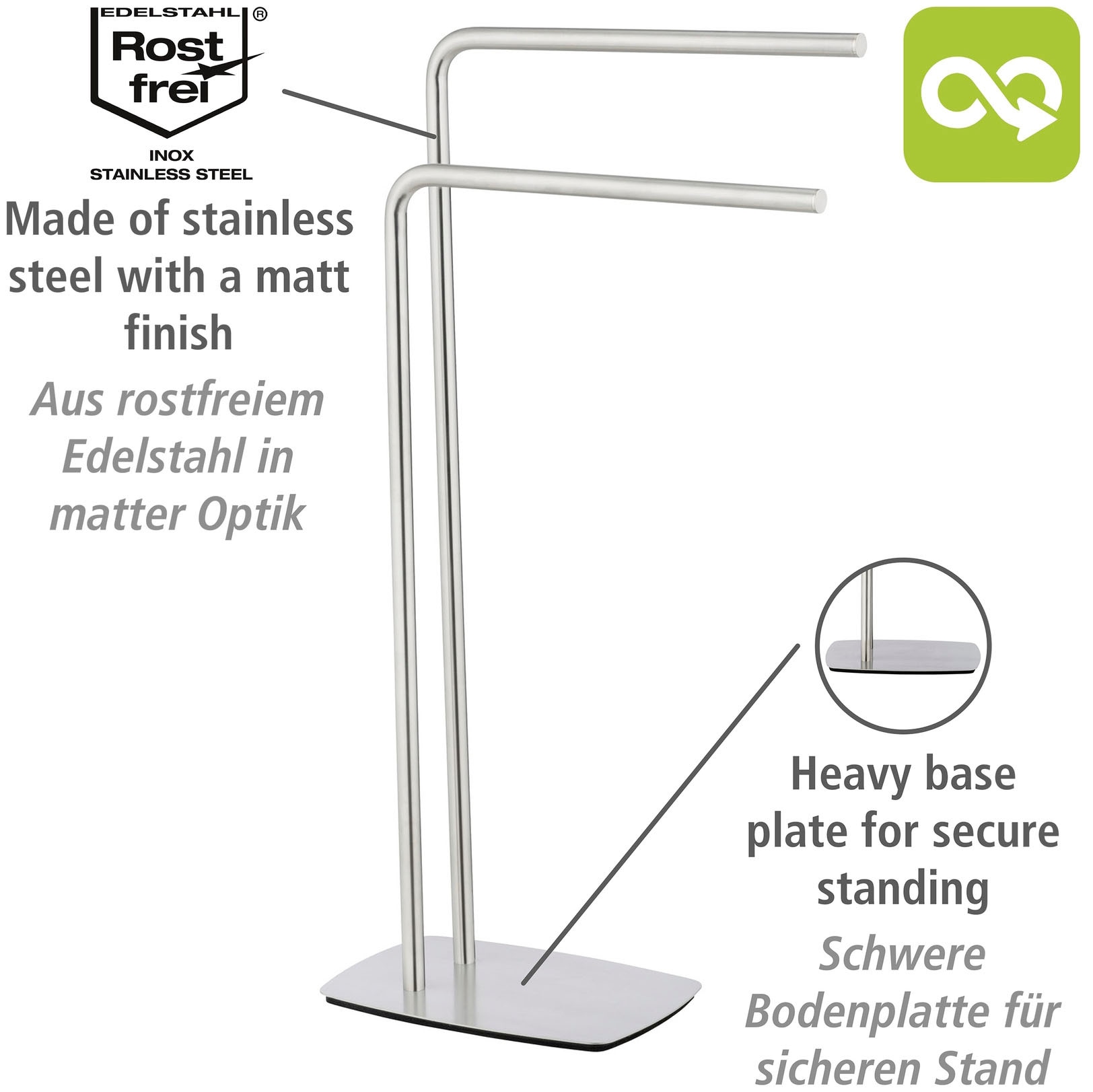 WENKO Handtuchständer »Iria«, mit 2 Handtuchstangen