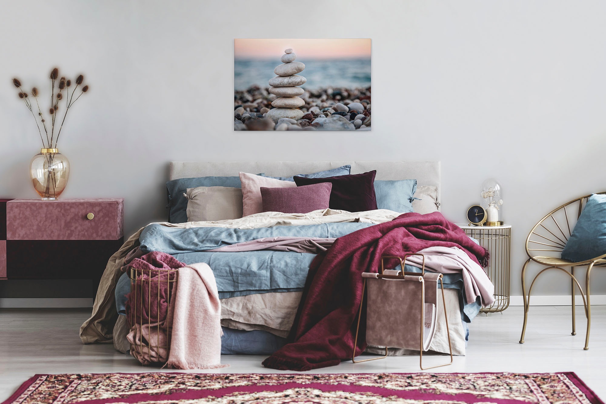 A.S. Création Leinwandbild »Stone Beach«, Kunst-Gemälde-Kinder, (1 St.), Spa Steine Ufer Meer Keilrahmen Entspannung Leinwand-Bild Wohnzimmer