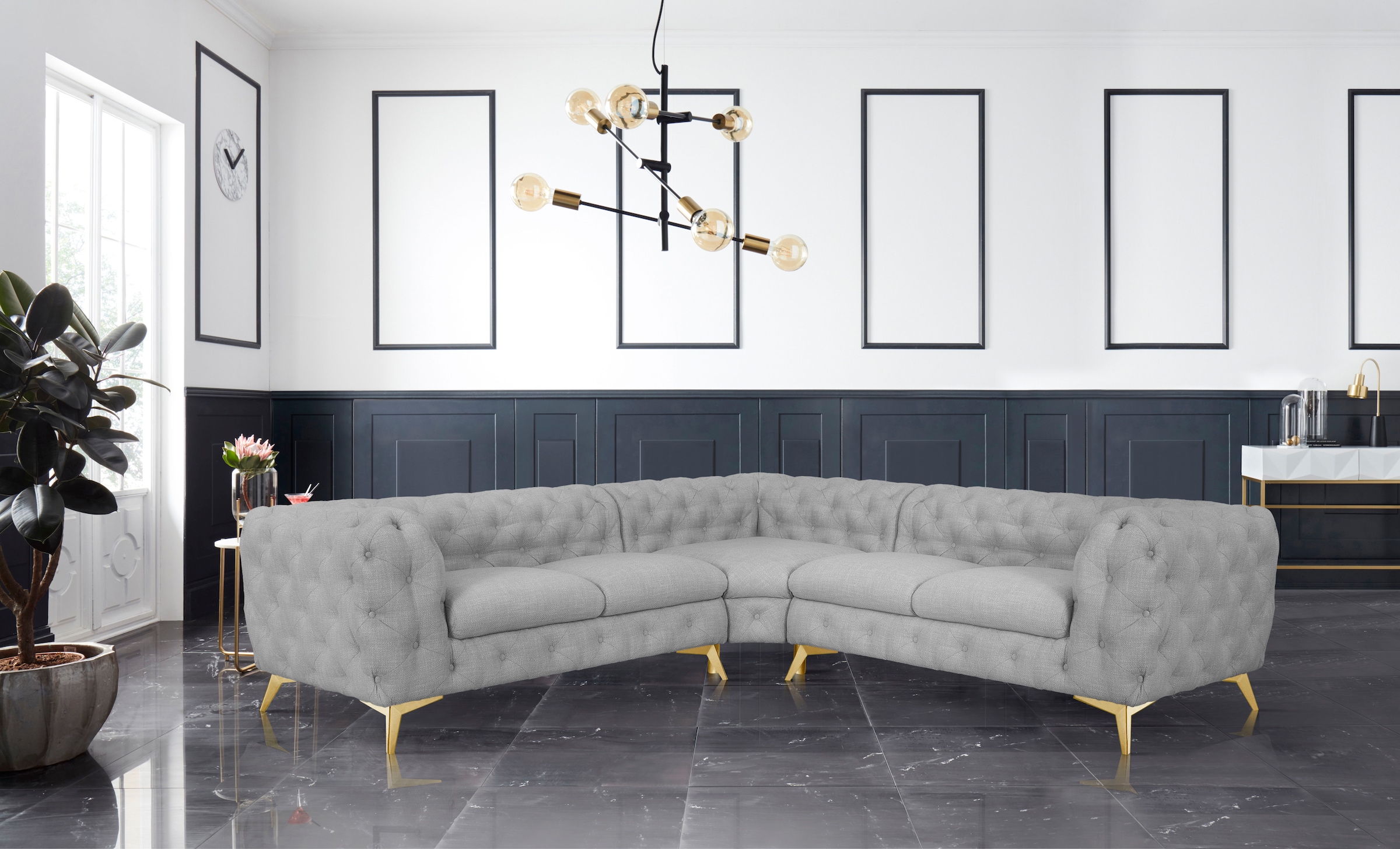 Leonique Chesterfield-Sofa »Ecksofa GLYNIS L-Form mit Wellenunterfederung, günstig online kaufen