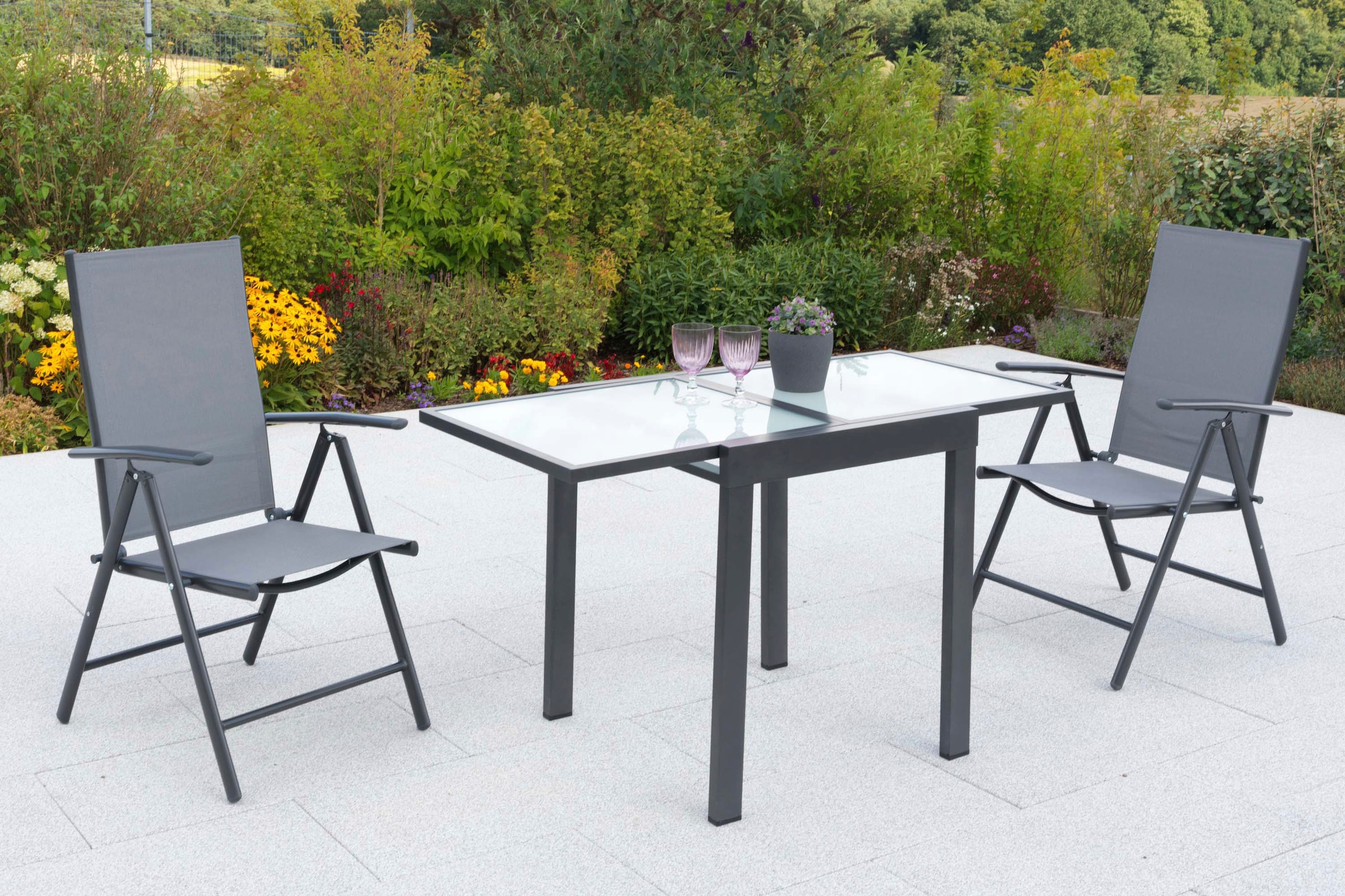 MERXX Balkonset »Amalfi« Set, 3 tlg. inkl. 2 Klappsessel, 1 Balkonausziehtisch