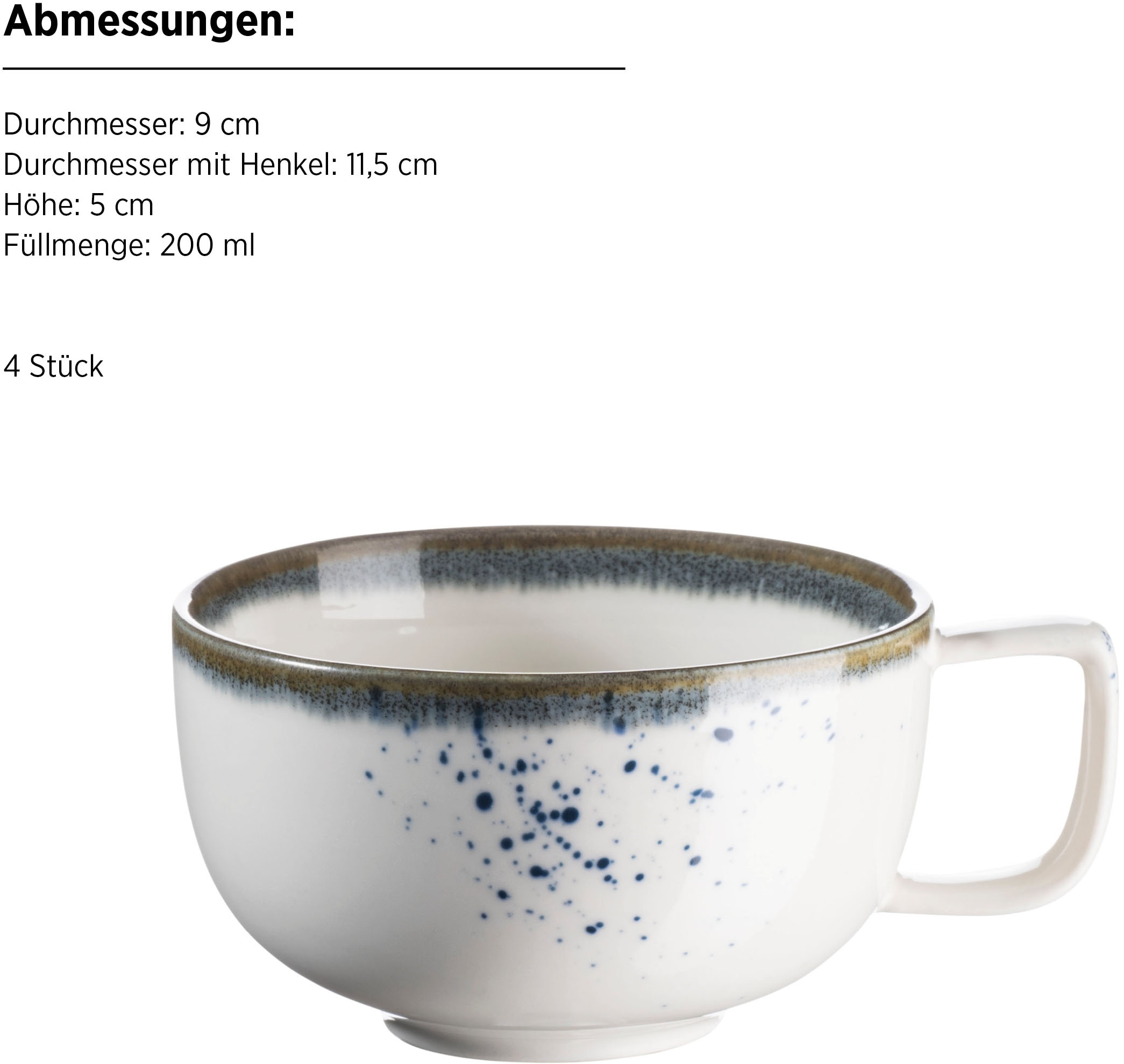 MÄSER Tasse »Kaffeetassen-Set Pinta, aus Porzellan«, (Set, 8 tlg.), 8er Set, bestehend aus 4 Tassen und 4 Untertassen