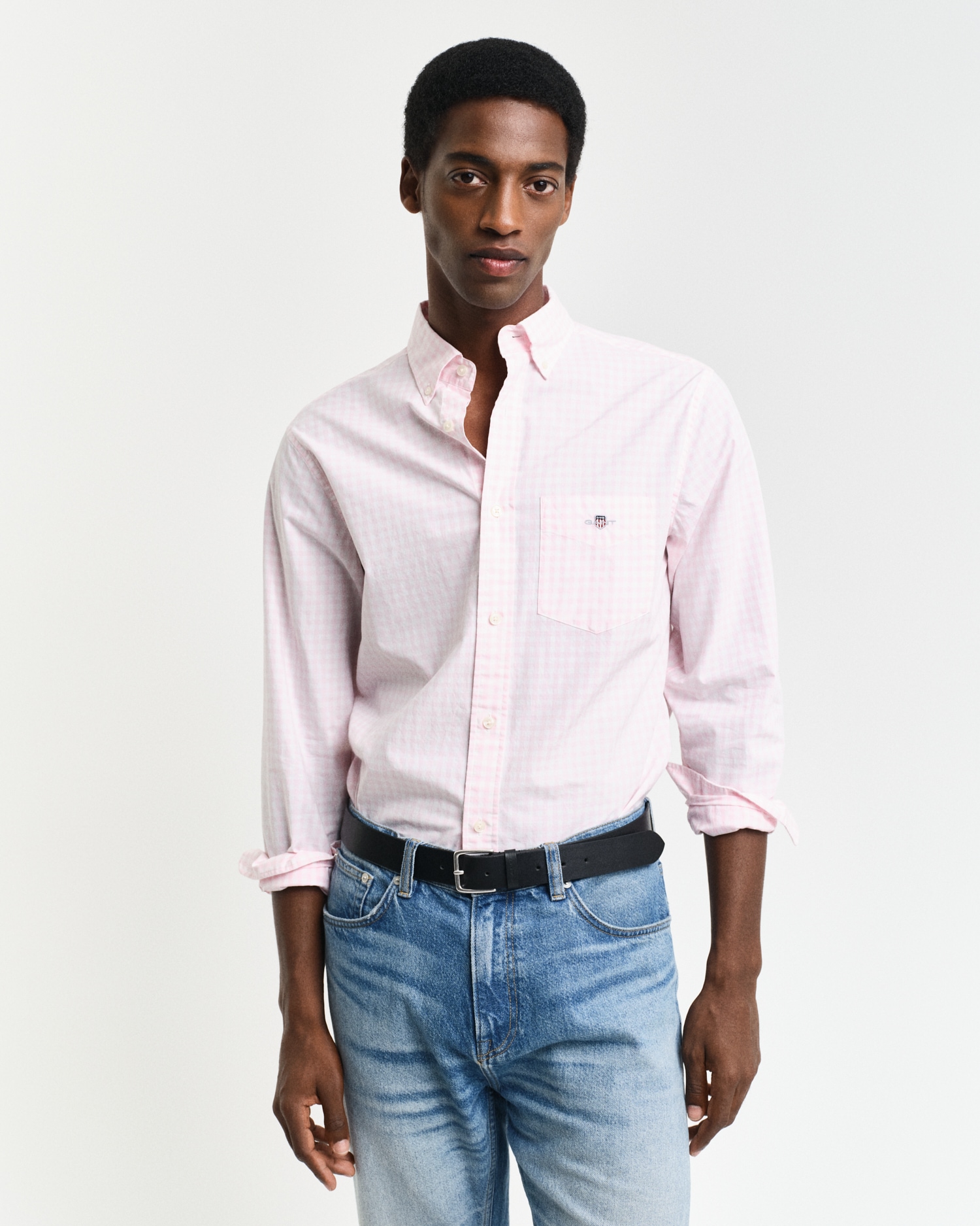 Gant Langarmhemd »REG POPLIN GINGHAM SHIRT« mit Logostickerei auf der Brust
