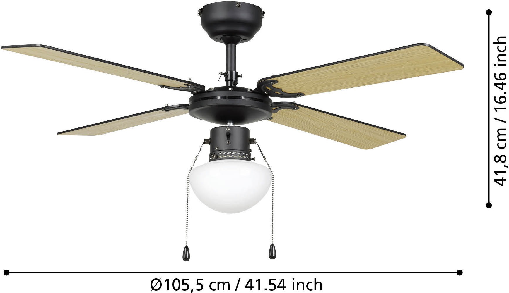 EGLO LED Deckenleuchte »FORTALEZA Ventilator & Licht - Stahl - E27 - 1X60W - IP20« E27 1 Stk. Ventilator mit Beleuchtung, Wohnzimmer, Schalfzimmern, H42 x Ø106,6 cm