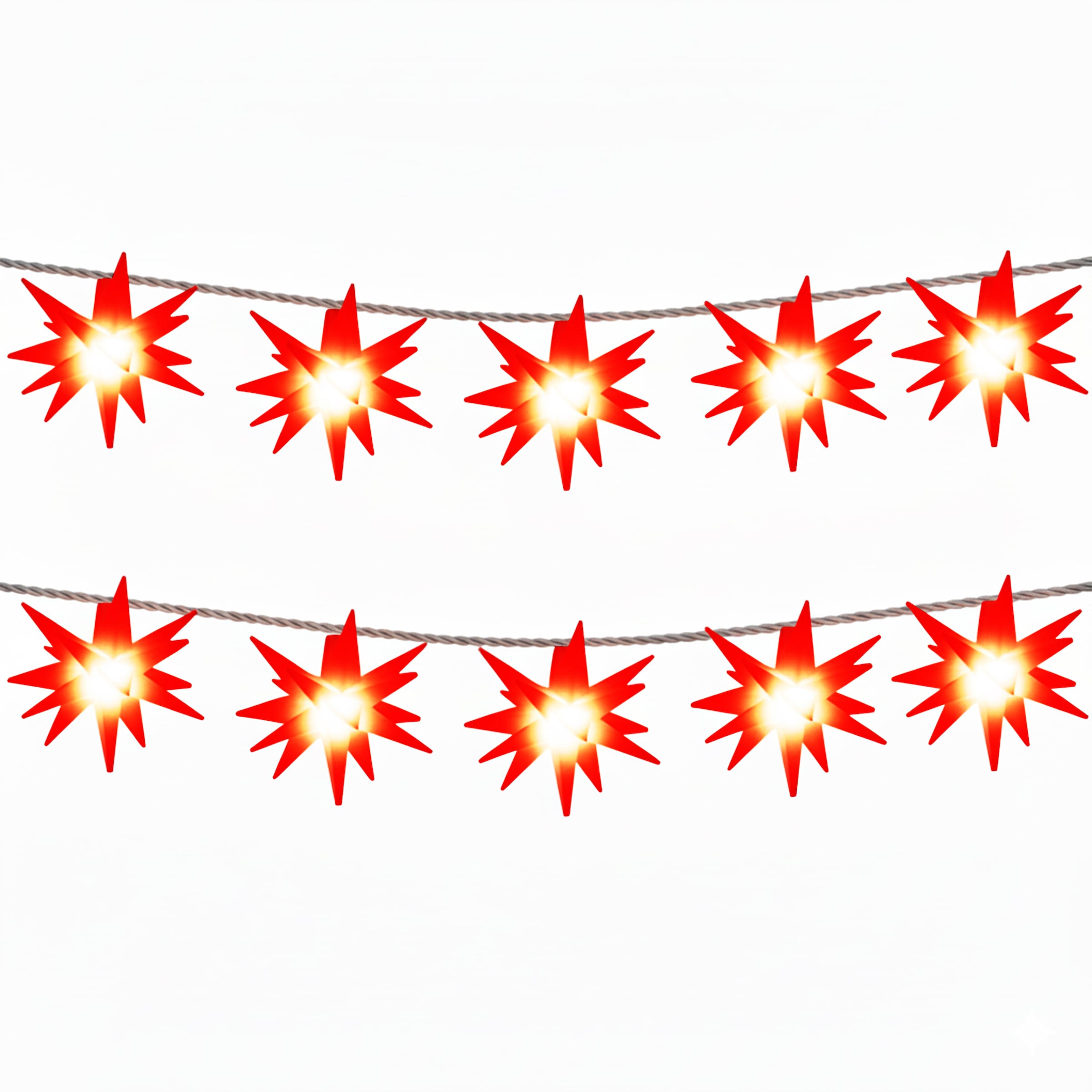 OTTO home LED-Lichterkette »10er 3D-Sterne, Timer, Länge 4,5m, Rot, Weiß oder Gelb, Indoor Outdoor« 10 Stk.-flammig mit Zeitschaltuhr, 4,5 m beleuchtet & 3 m Zuleitung, innen, außen