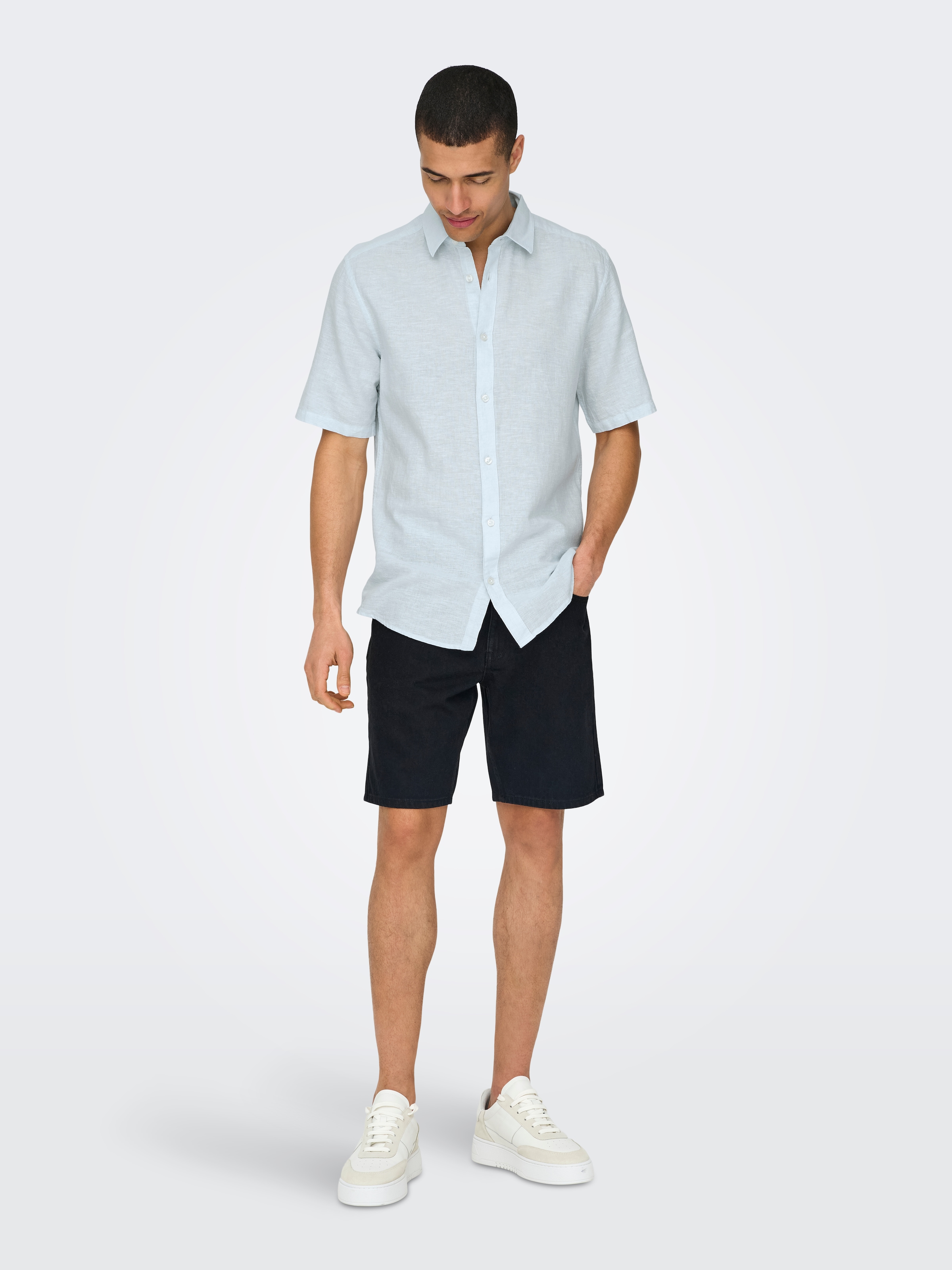 ONLY & SONS Kurzarmhemd »ONSCAIDEN SS SOLID LINEN SHIRT NOOS« Baumwollmischung mit Leinen, slim fit