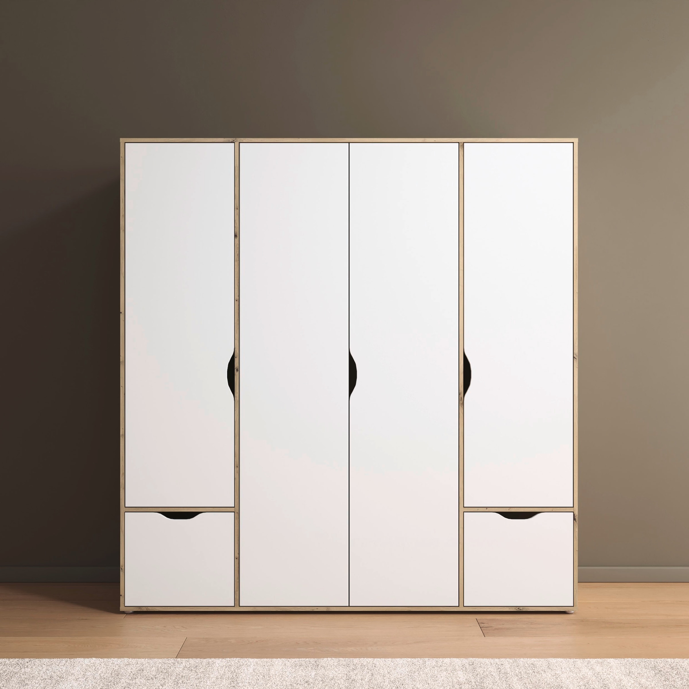 rauch Drehtürenschrank »Kleiderschrank Schrank Garderobe Wäscheschrank NARAI mit Schubladen«, (in 3 verschiedenen Ausstattungen BASIC/CLASSIC/PREMIUM), Griffausfräsungen für eine grifflose Optik TOPSELLER MADE IN GERMANY