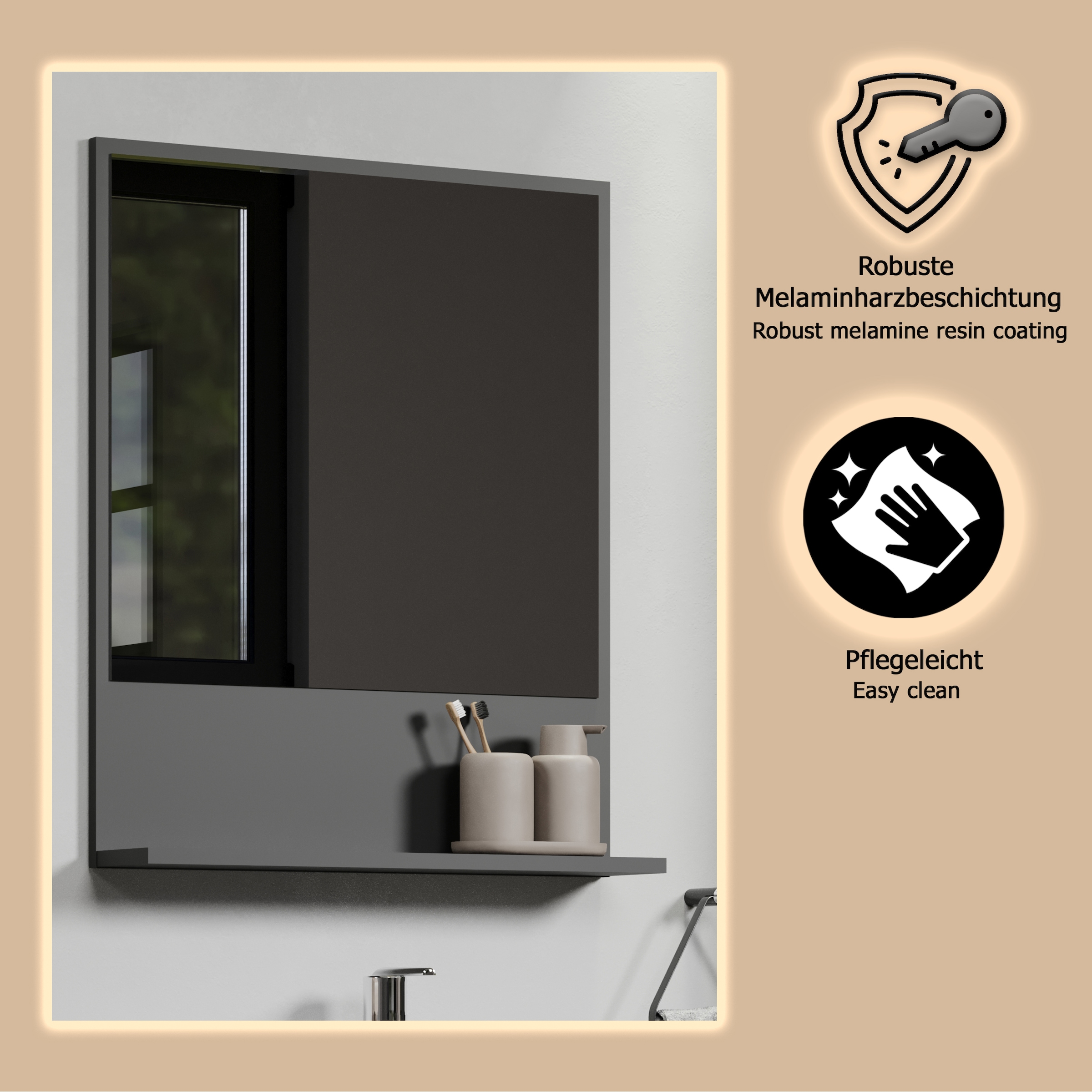 welltime Badspiegel »Amrum«, Wandspiegel mit Ablage - (B/T/H) wahlweise 60 bis 80/14/74 cm