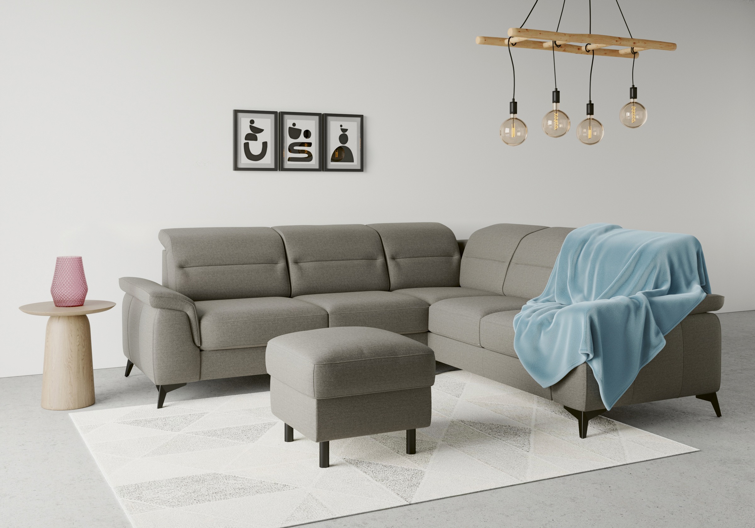 sit&more Ecksofa »Sinatra L-Form«, optinal mit Kopfteilverstellung und Armteilfunktion, Metallfüße
