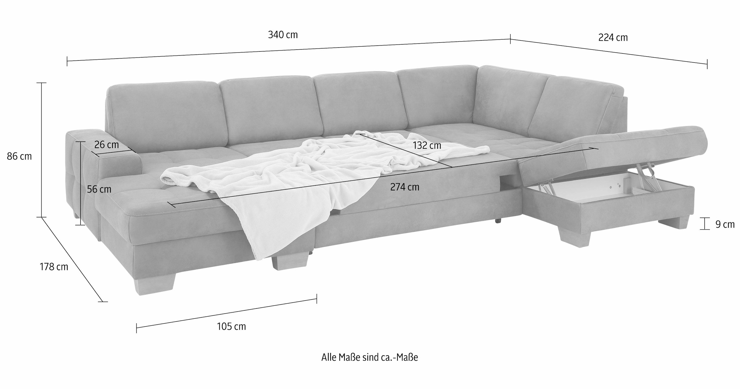 Home affaire Wohnlandschaft »Puccini U-Form«, mit Federkern, Sitztiefenverstellung, Kontrastnaht