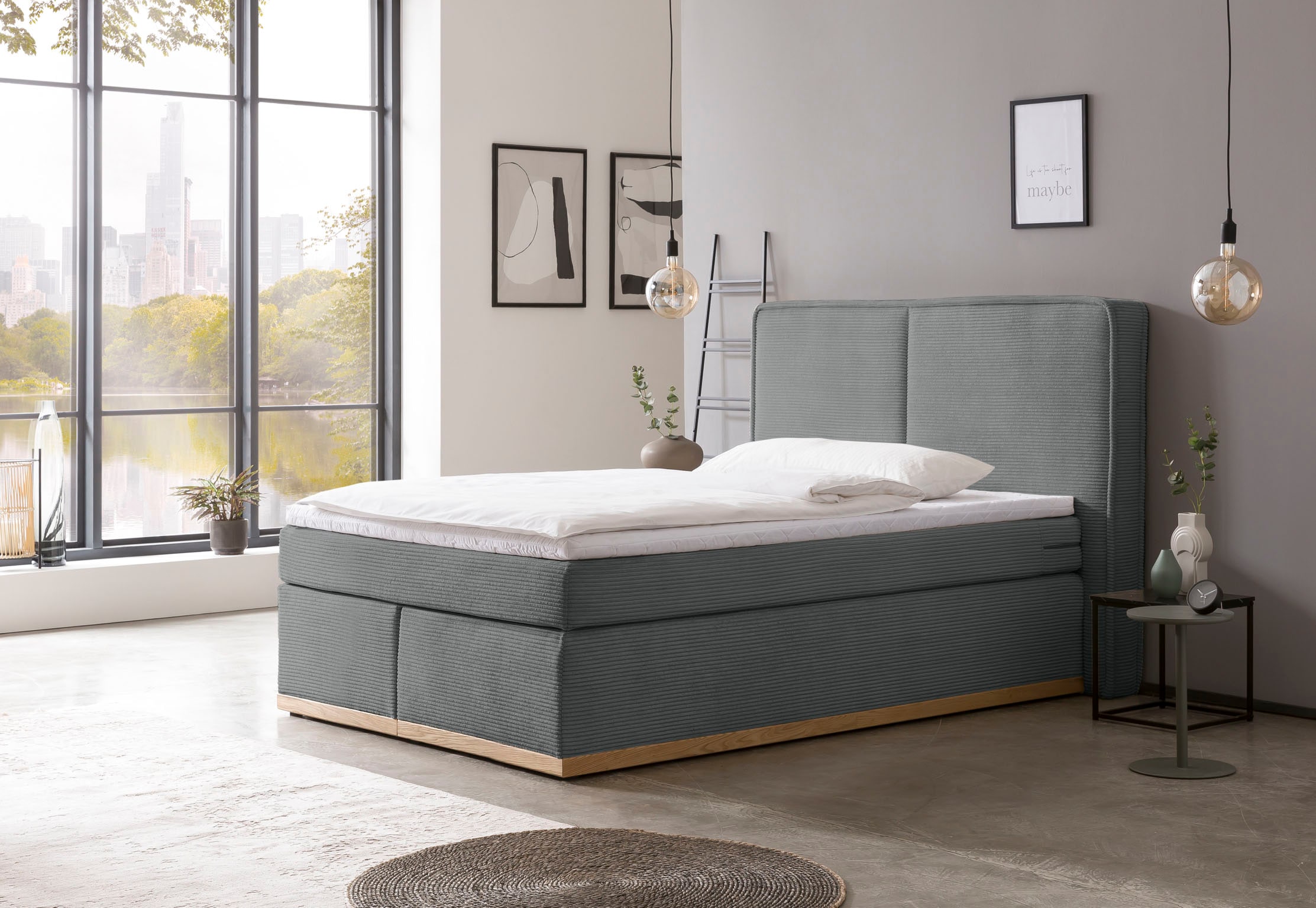 Home affaire Boxspringbett »SHERWOOD Hotelbett, Polsterbett«, Hochwertiger Cord,weiche Velours-Struktur, mit Topper, Eiche
