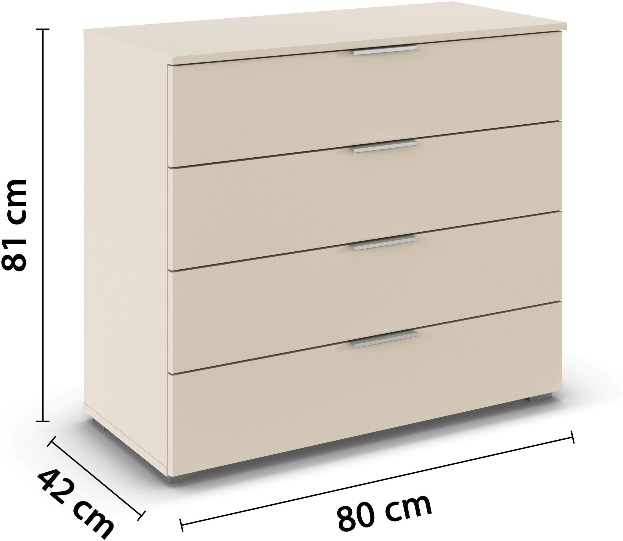 rauch Schubkastenkommode »Sideboard Schubladenkommode AGORDO mit Dekor- oder Hochglanzfront«, (in zwei Griff-Farben, Breite 80 cm), vier große und geräumige Schubladen mit viel Stauraum MADE IN GERMANY