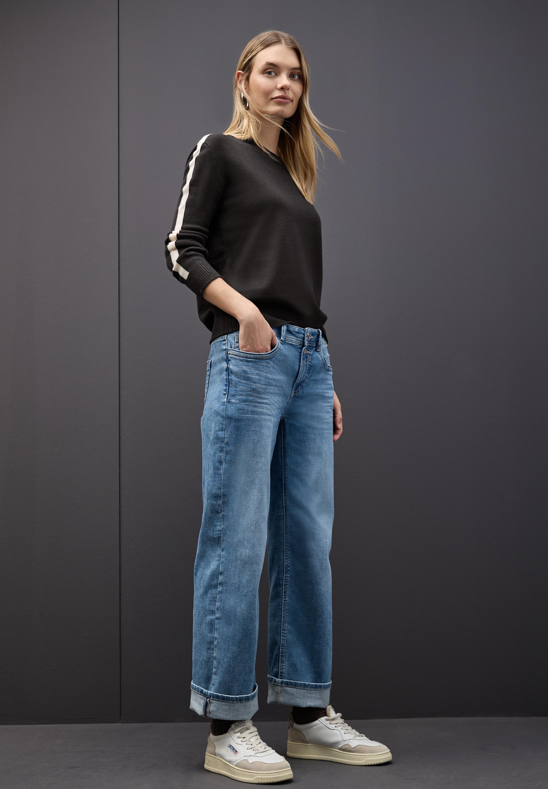 STREET ONE Rundhalspullover mit Rippbündchen