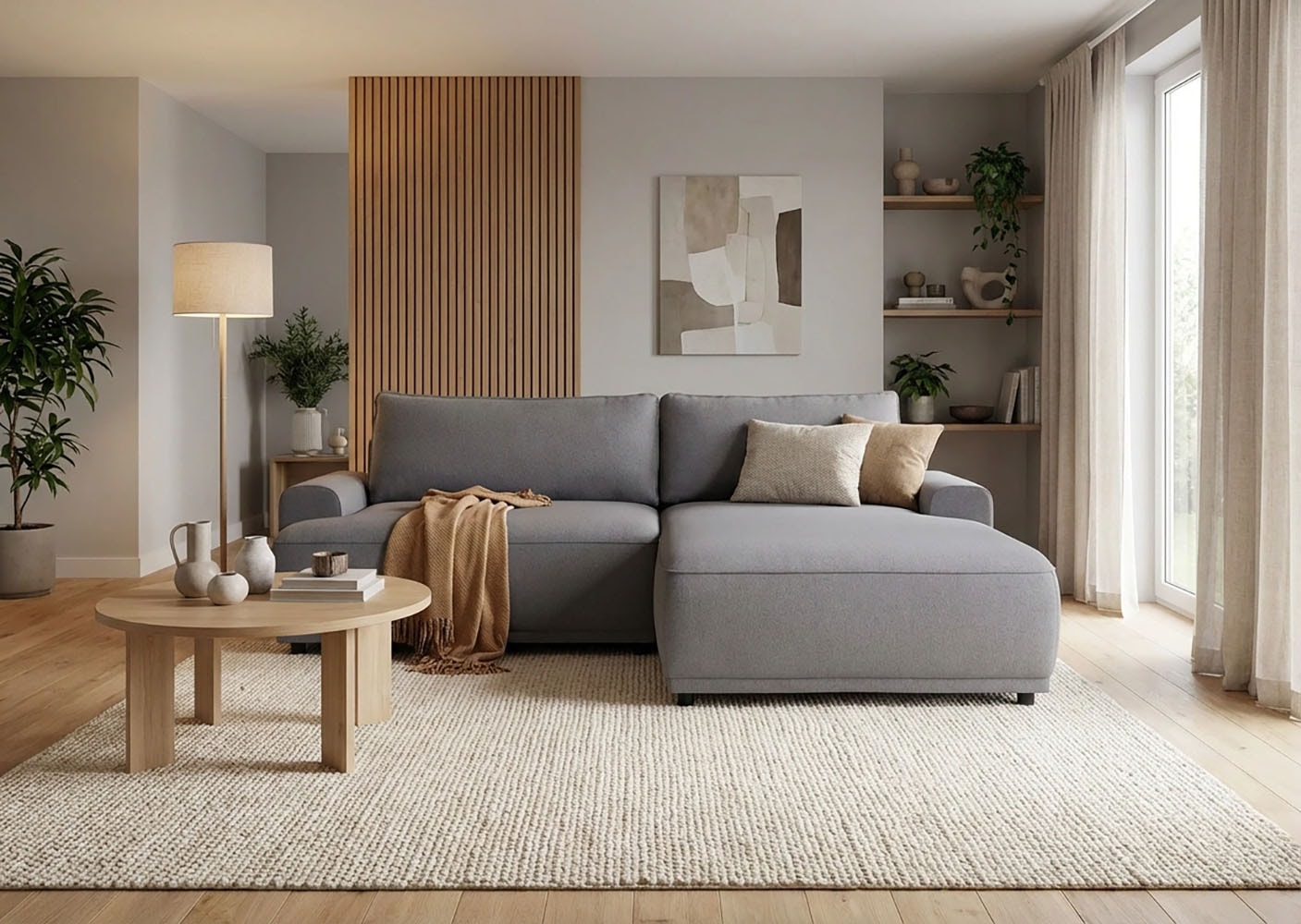 TRENDMANUFAKTUR Ecksofa »Fordon, Schlafsofa mit Bettkasten, Couch in L-Form, Breite 250 cm« in Struktur LUMOS, 3D-Effekt, anthrazit, Recamiere rechts