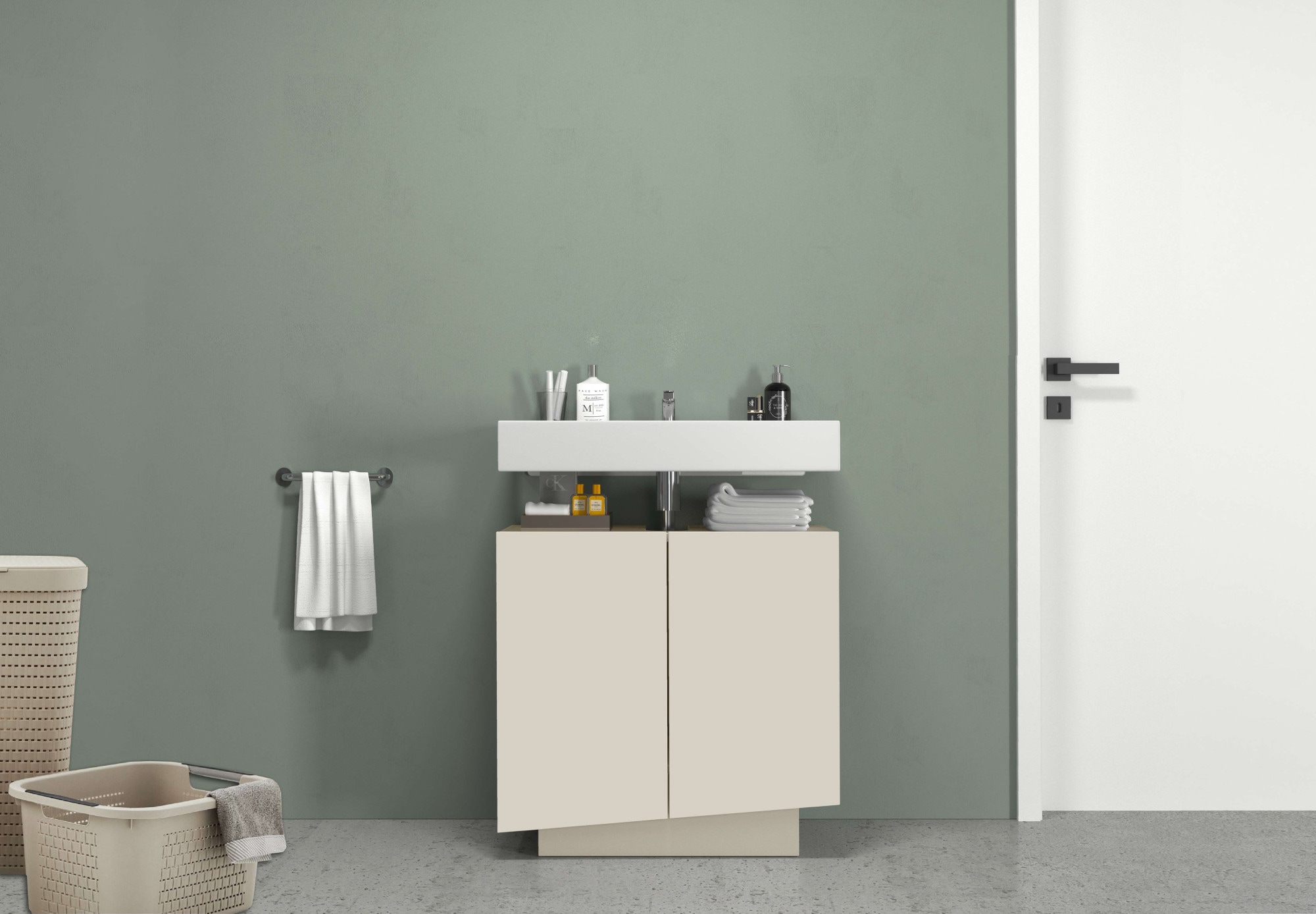 welltime Waschbeckenunterschrank »Vela,Breite 60cm, 2 Türen, 2 Fächer, mit Siphonausschnitt« 1 Stk. tlg. Waschbeckenunterschrank,Waschtisch,Design mit schrägen Türen