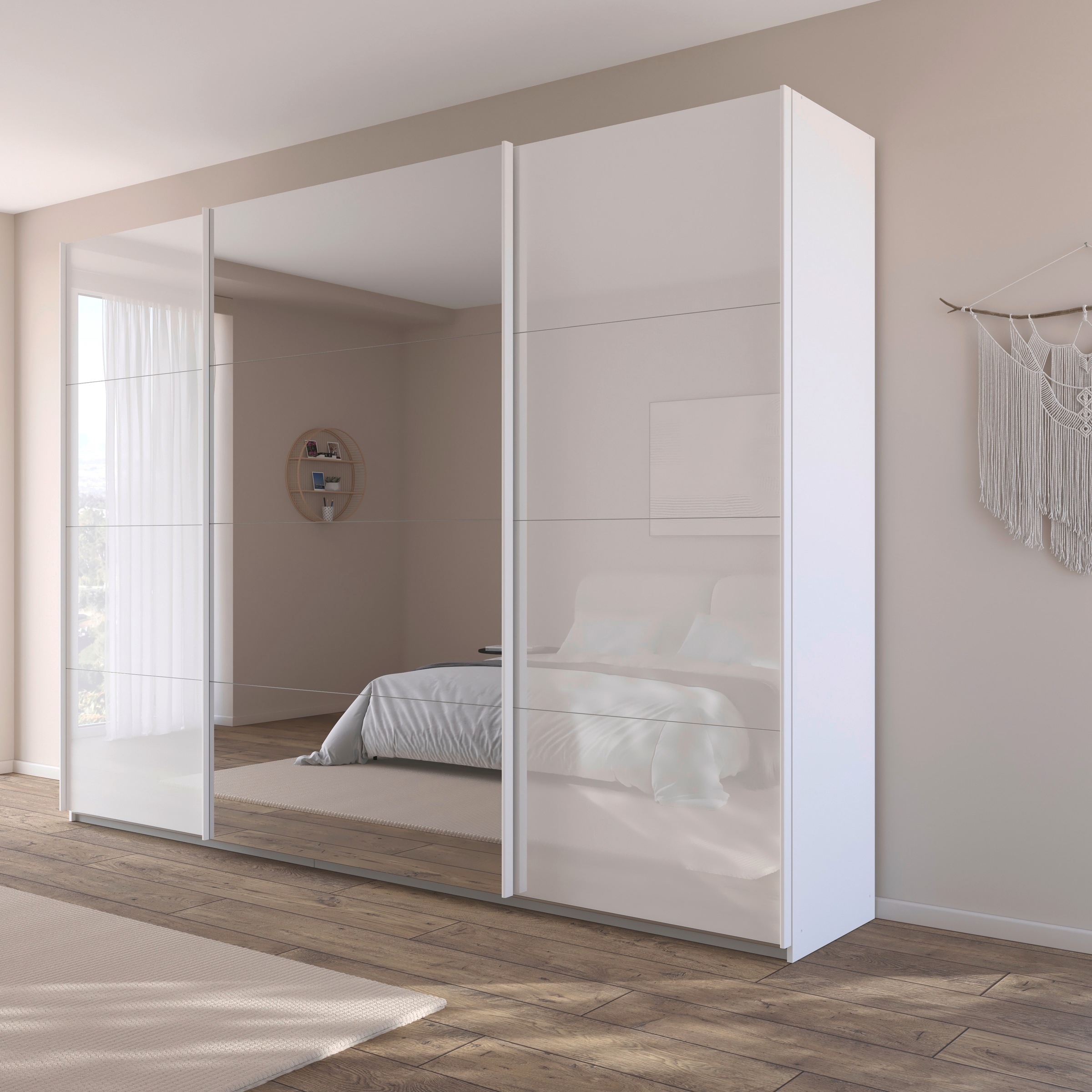 rauch Schwebetürenschrank »Kleiderschrank Kleiderschränke Schrank Garderobe AGORDO mit Glasfront«, durchdachte Innenausstattung, in 4 Breiten und 2 Höhen MADE IN GERMANY