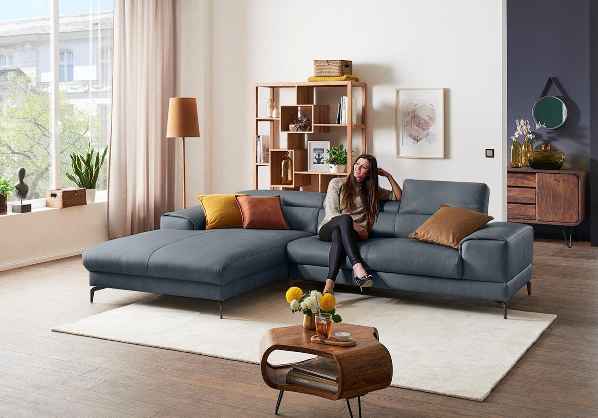 W.SCHILLIG Ecksofa »piedroo, Designsofa mit tollem Sitzkomfort, elegant und bequem, L-Form«, Kopfteilverstellung, wahlweise mit Sitztiefenverstellung, Breite 303cm