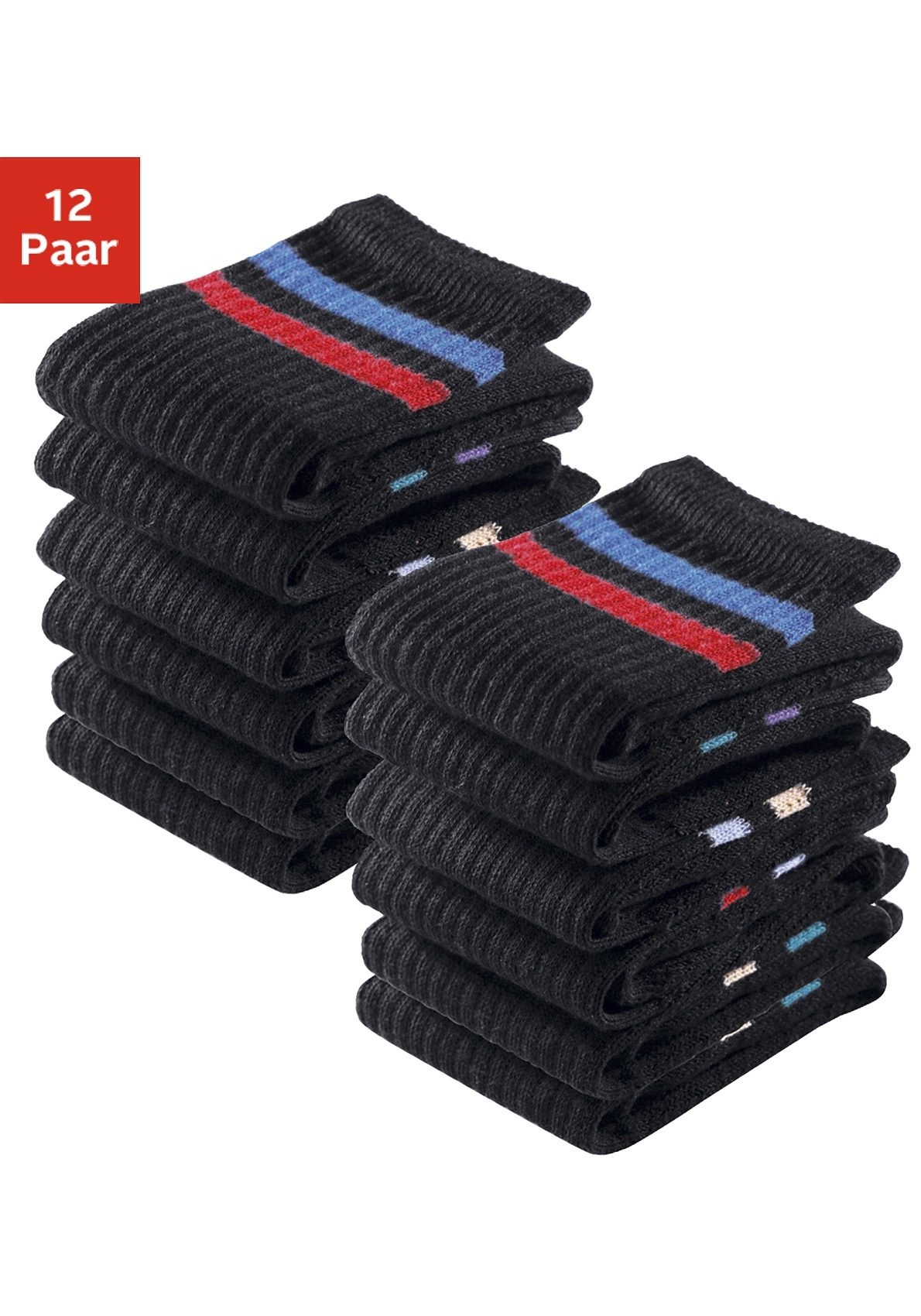 Tennissocken, (Set, 12 Paar), mit Frottee, Gr. 23-26, schwarz