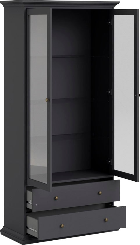 Home affaire Vitrine »Paris Glasvitrine Vitrinenschrank Ausstellung Sammelvitrine«, mit 2 Glastüren und 2 Schubladen, Breite, 96 cm, Höhe 200 cm