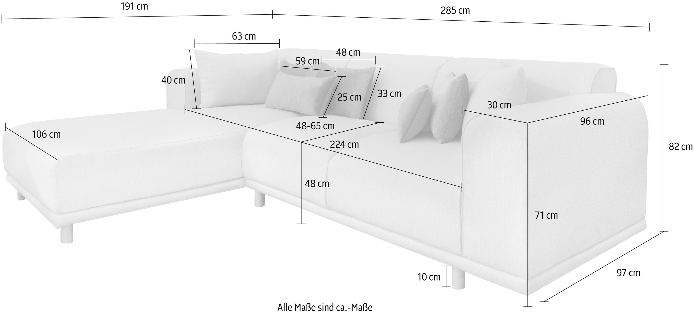 andas Ecksofa »Maroon L-Form«, in skandinavischem Design, mit losen Kissen