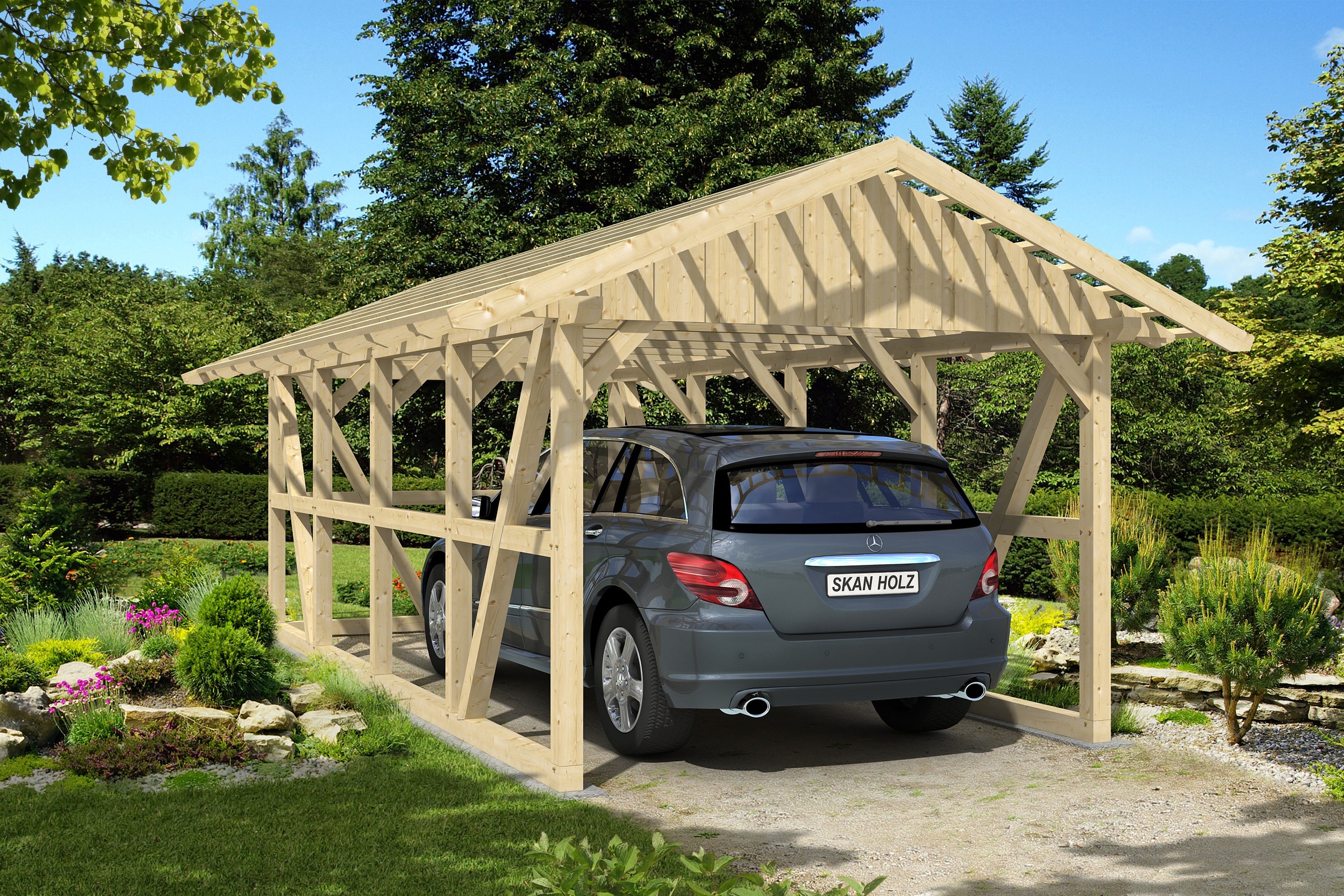 Skanholz Einzelcarport »Schwarzwald« Massivholz 300 cm Natur mit Dachlattung