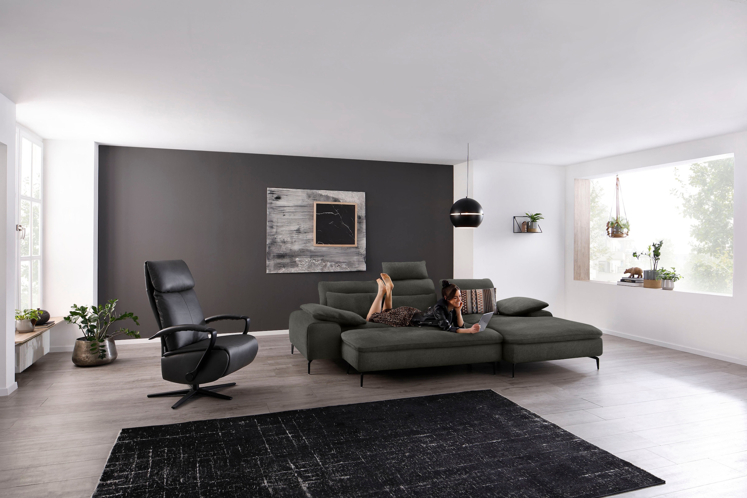W.SCHILLIG Ecksofa »valentinoo, Designsofa, bequem, elegant und zeitlos, L-Form«, (Set), inklusive Hocker, mit Sitztiefenverstellung, Breite 299 cm
