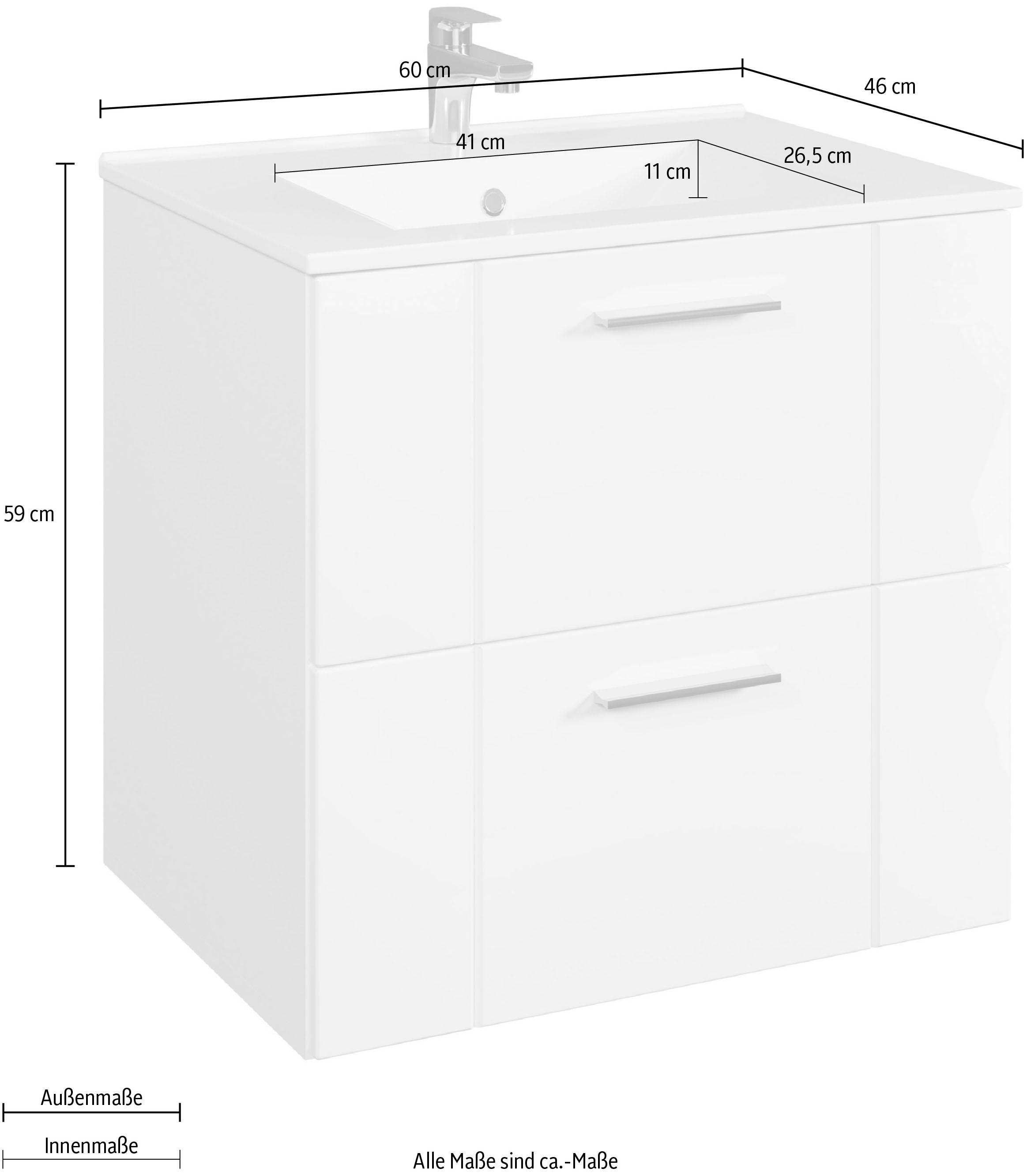 welltime Waschtisch »Prag«, Badmöbel inkl. Waschbecken, Breite 60cm