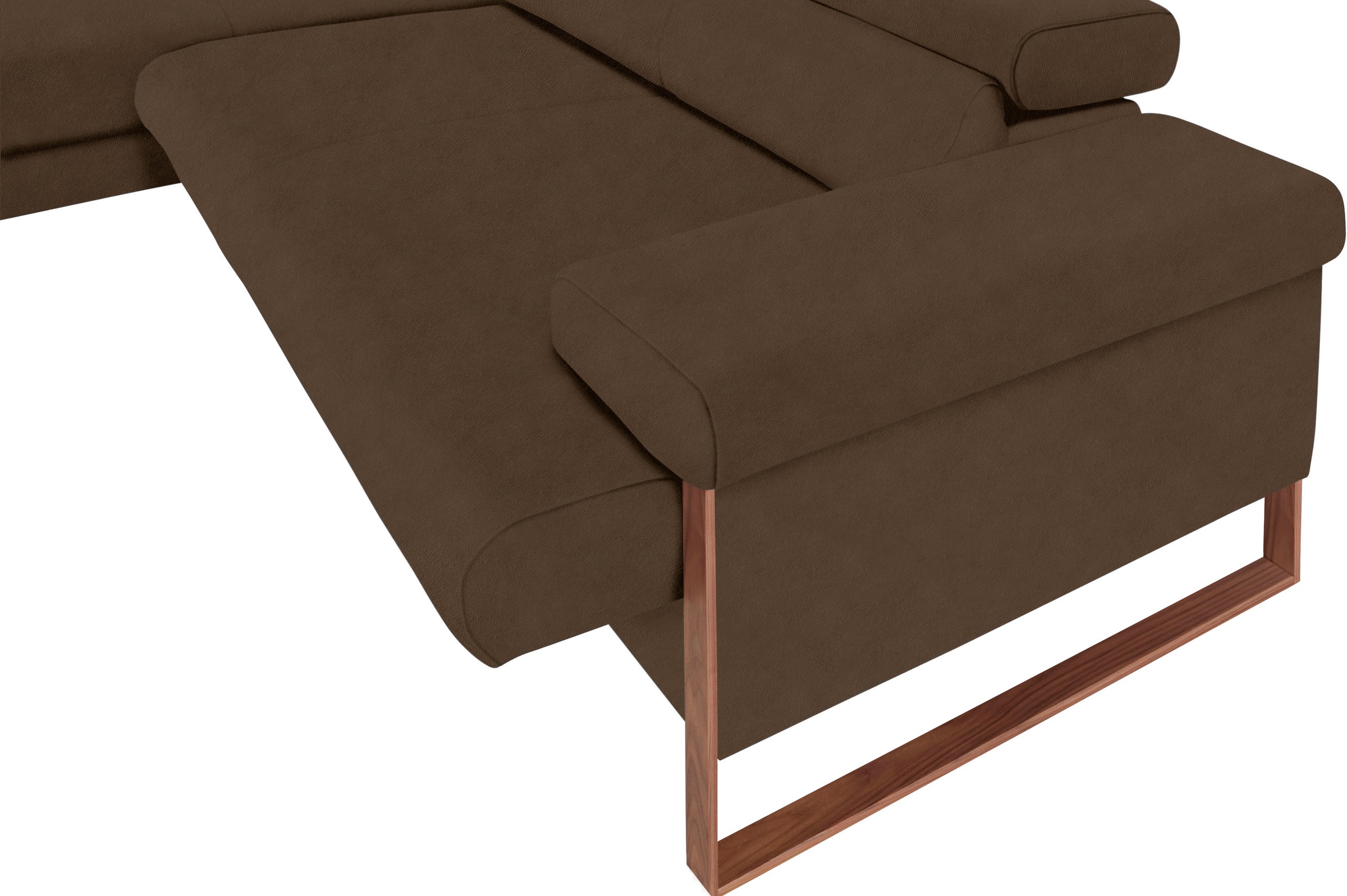 W.SCHILLIG Ecksofa »finn, Designsofa mit tollem Sitzkomfort, bequem, L-Form«, German Design Award 2016, Fußgestell Nussbaum natur, Breite 281 cm
