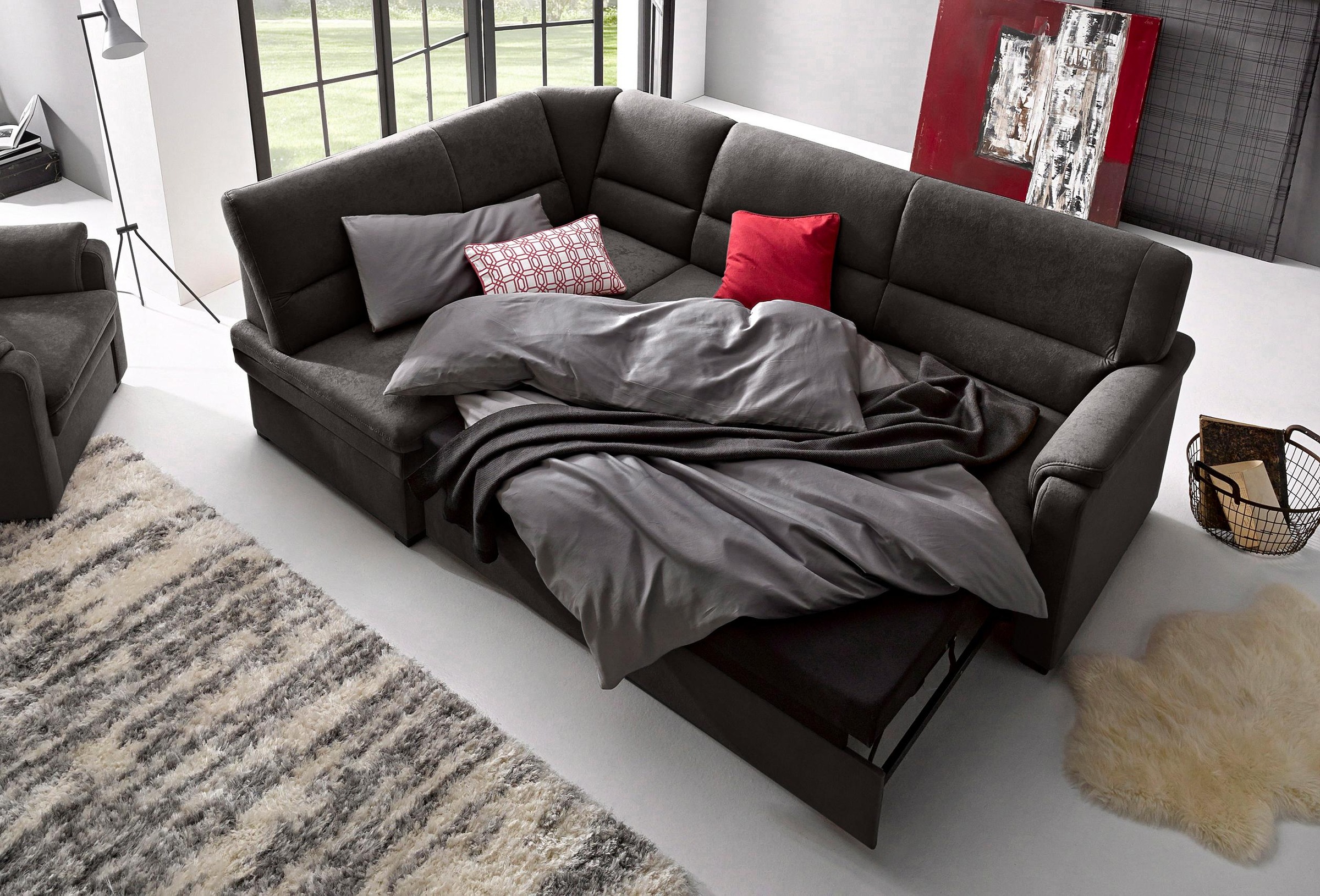 sit&more Ecksofa »Pisa L-Form«, mit Federkern, wahlweise mit Bettfunktion günstig online kaufen
