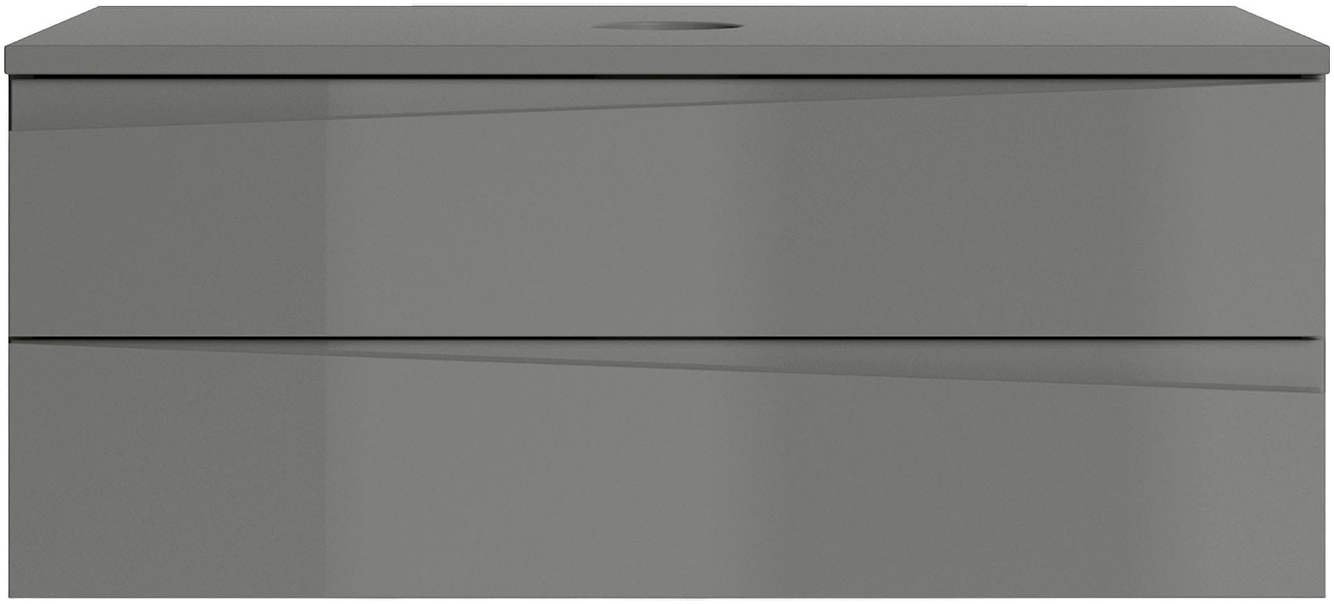 byLIVING Waschbeckenschrank »Shape«, (1 St.), für Aufsatzbecken mit asymetrischer Hochglanz Front, 2 Schubkästen