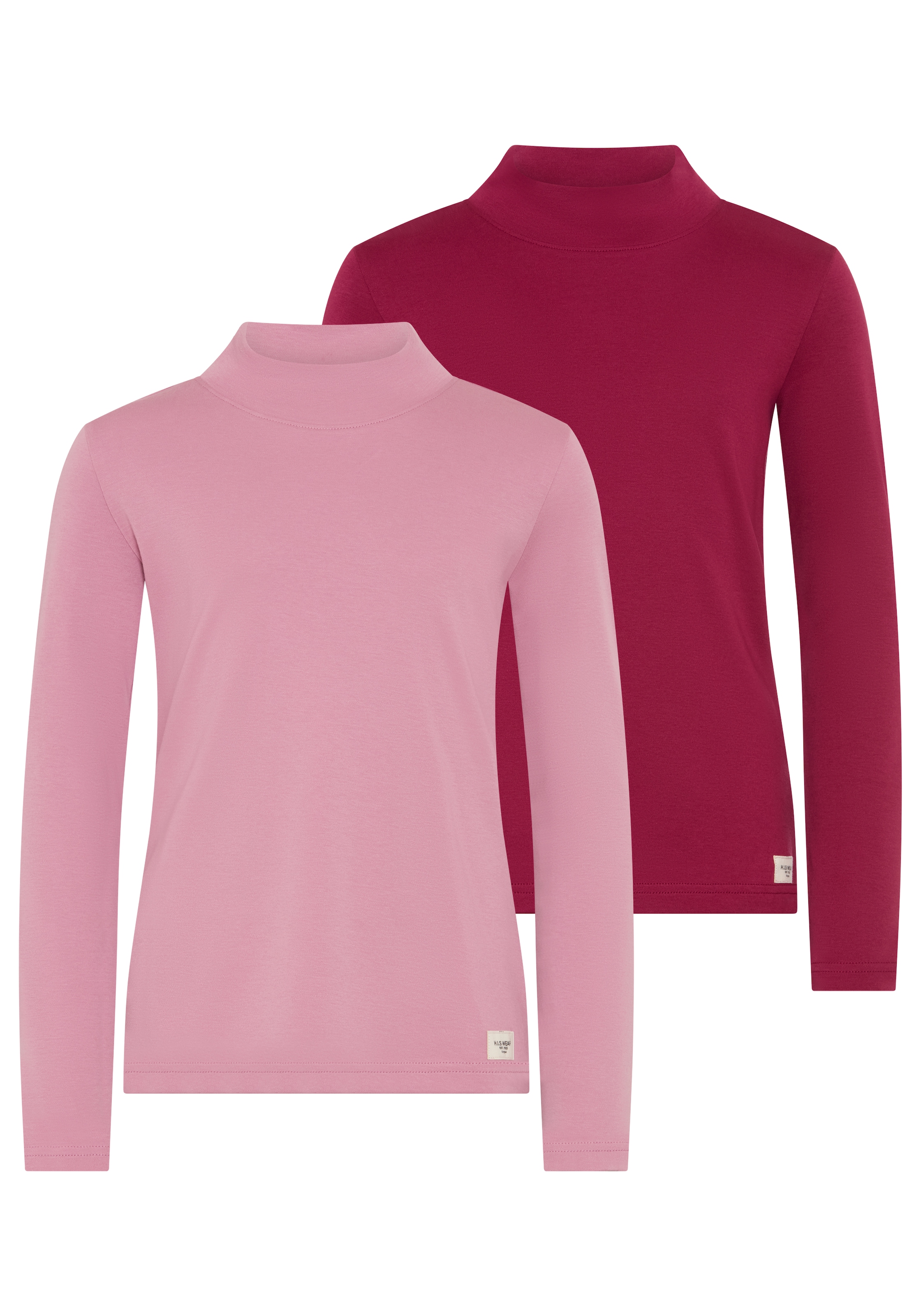 H.I.S Langarmshirt »2er Packung Shirts in Interlockware, kurze Form« Packung, 2,  mit Langarm, mit Rollkragen und Rundhalsausschnitt, unifarben