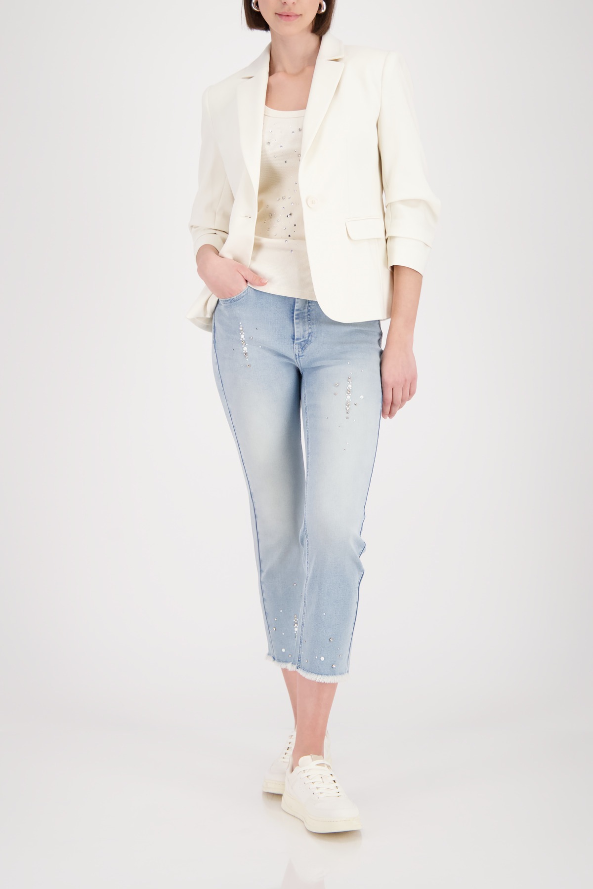 Monari Blouson »Jacke Blazer Kräuselärmel« ohne Kapuze Regular fit mit Raffungen an den Ärmeln